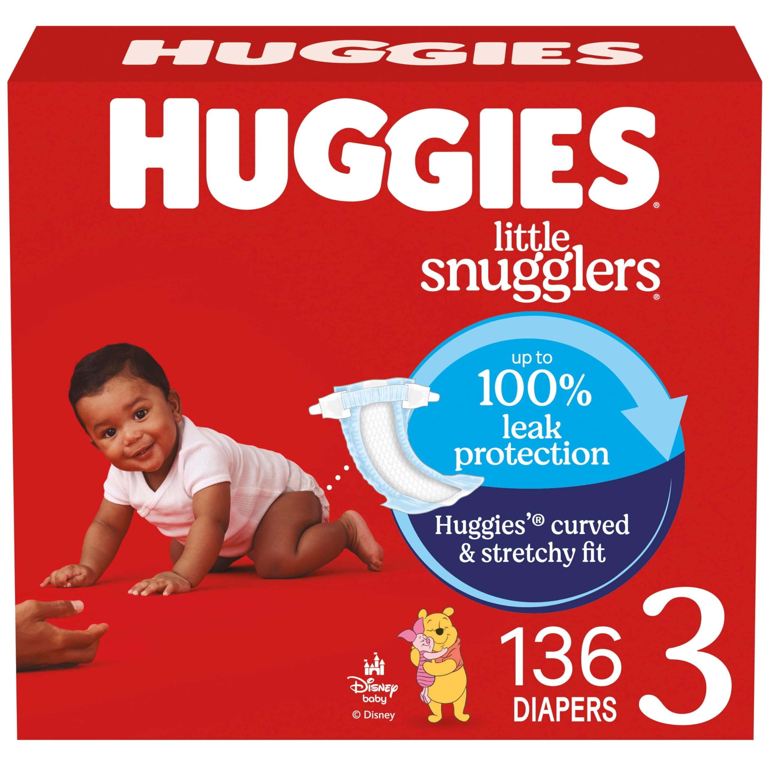 Size 3 Diapers, Little Snugglers Baby Diapers, Size 3 (16-28 lbs), 136 Count