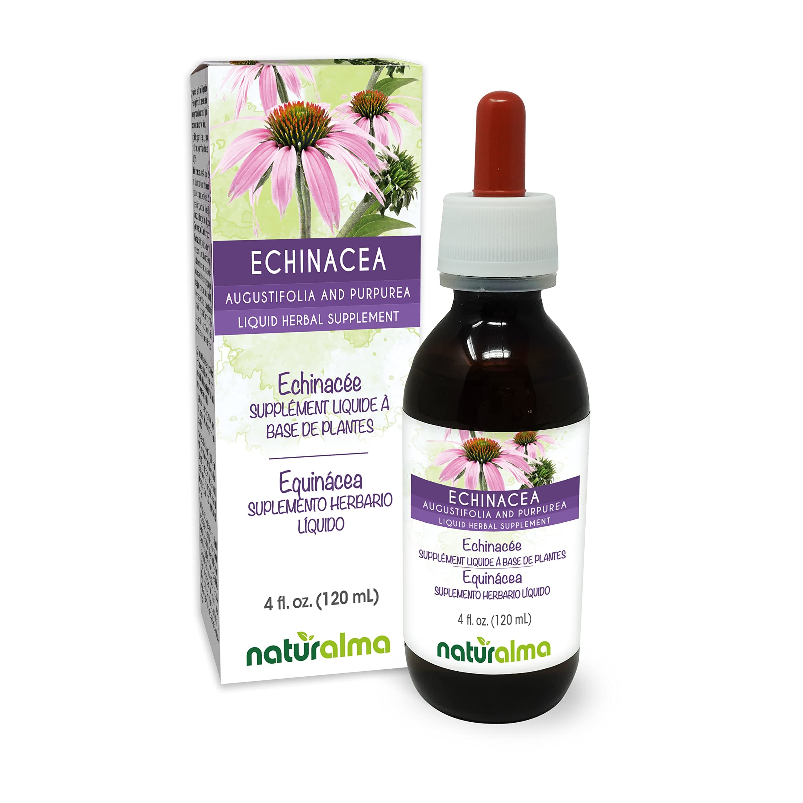 Echinacea (Echinacea angustifolia and purpurea) Root and herb Alcohol-Free Tincture - 4 fl oz Liquid Extract in Drops - Herbal Supplement - Vegan