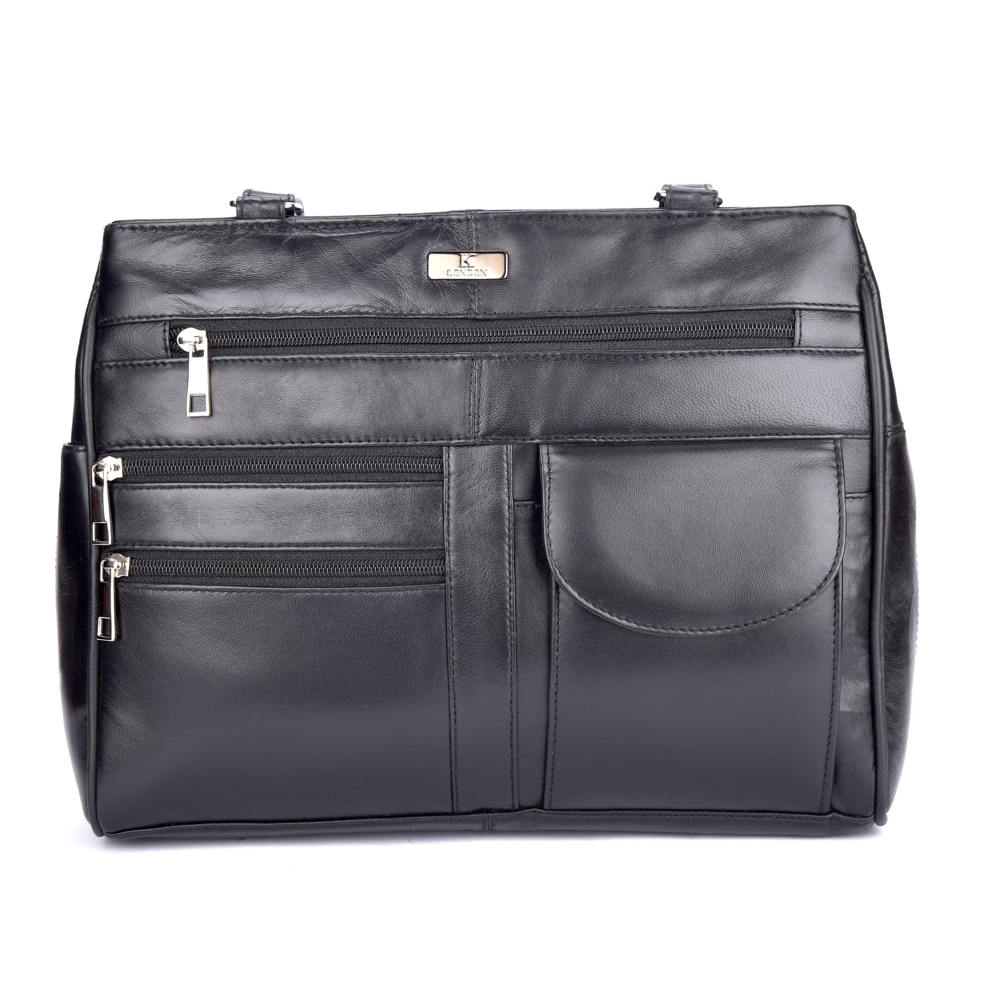 K London Ladies Leather Handbag in Soft Leather - Womens Designer Shoulder Hand Bag with 2 Top Handles – 8 Pockets 2 Zipped Main Sections – Practical (KL_1733_Parent)