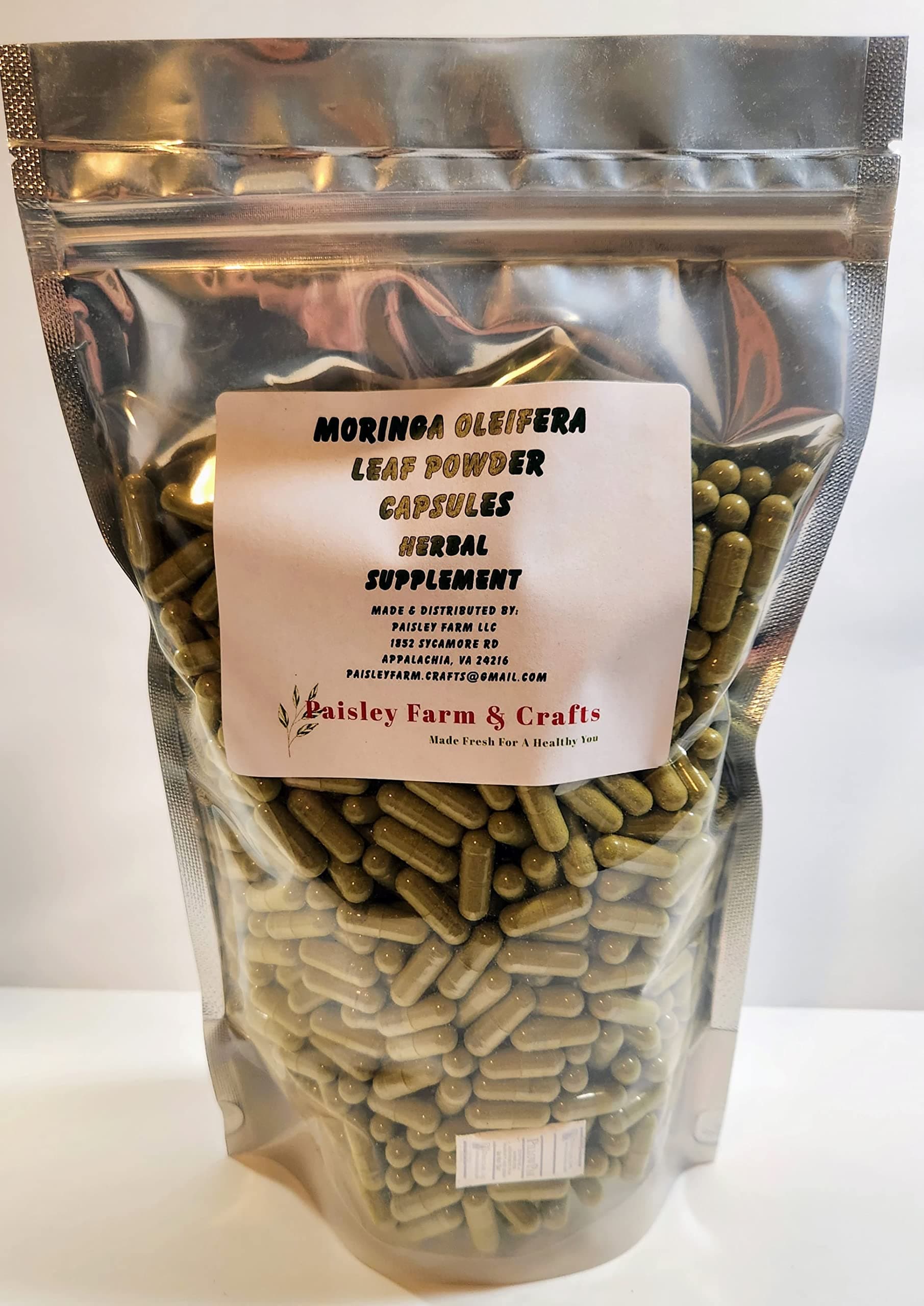 Paisley Farm and Crafts Moringa Oleifera Leaf Capsules Non GMO - Herbal Supplement - 100% Pure Leaf Powder! (900) - Made Fresh On Demand!