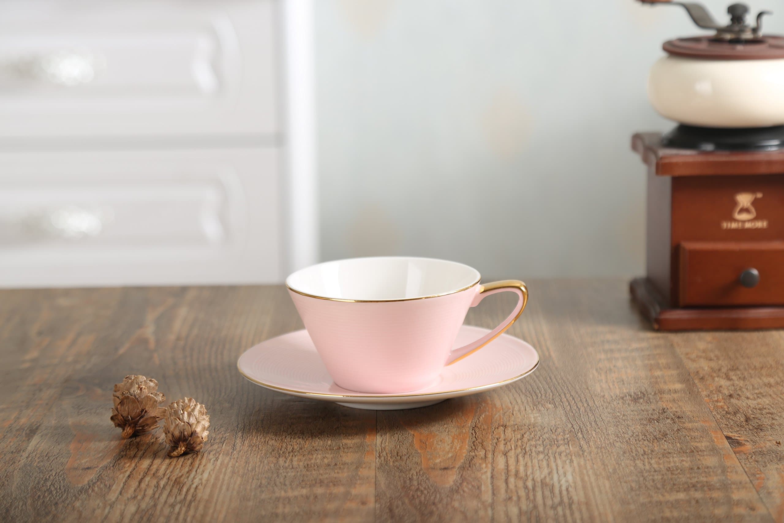 "5-OZ/Set of 2" Crystal Porcelain Espresso Cup and Saucer Set,Tea/Coffee Serving Cup Set, Pink
