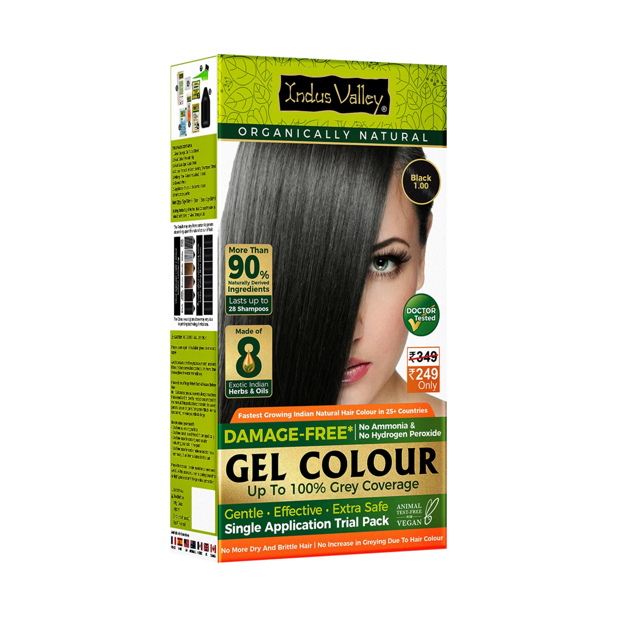 INDUS VALLEY Damage Free Natural Gel Hair Colour for Women | Ammonia & PPD Free Organic Hair Colour with 100% Grey Coverage, Long Lasting Hair Color Trial Pack (Black, 65 ml)