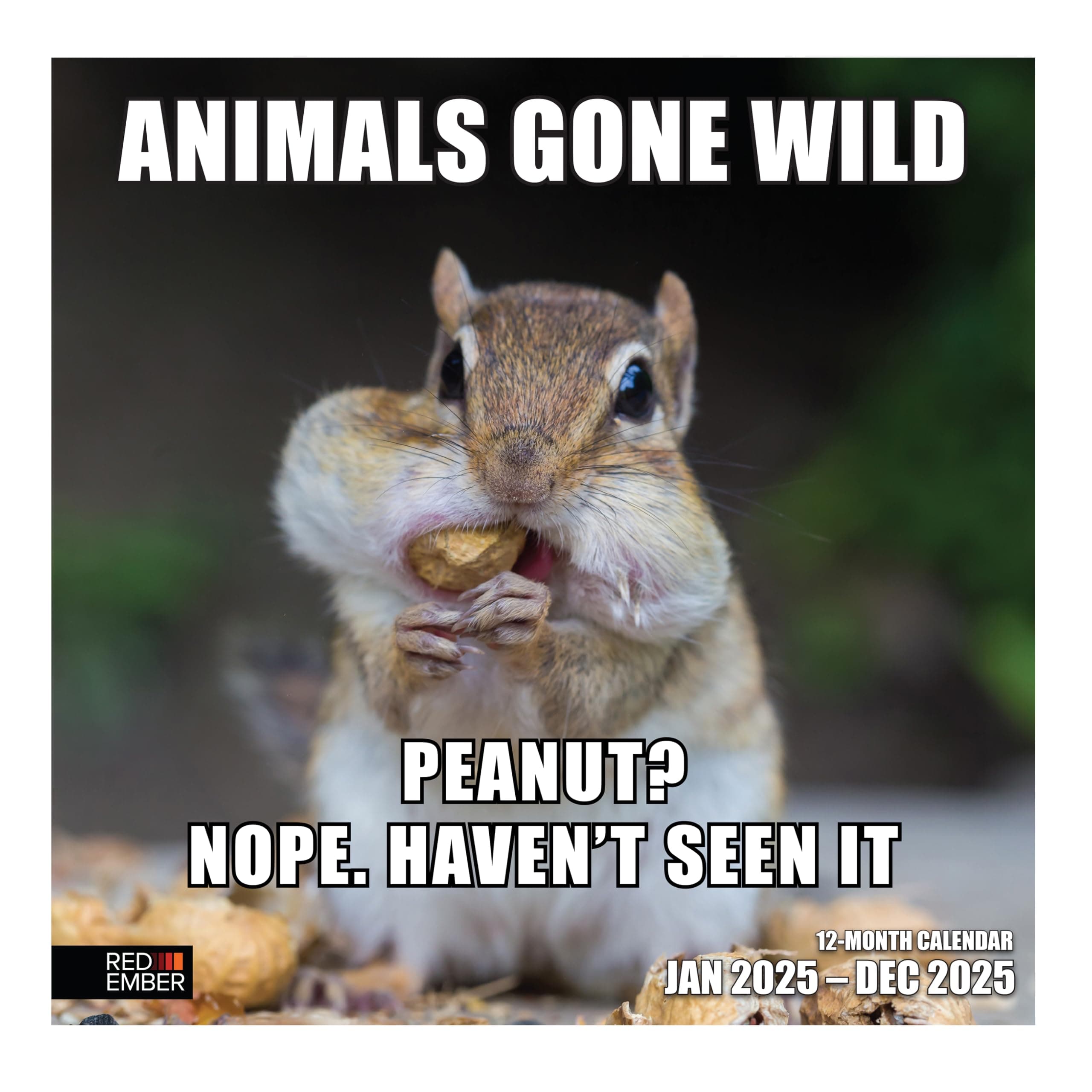 RED EMBERAnimals Gone Wild 2025 Hangable Monthly Wall Calendar | 12" x 24" Open | Thick & Sturdy Paper | Giftable