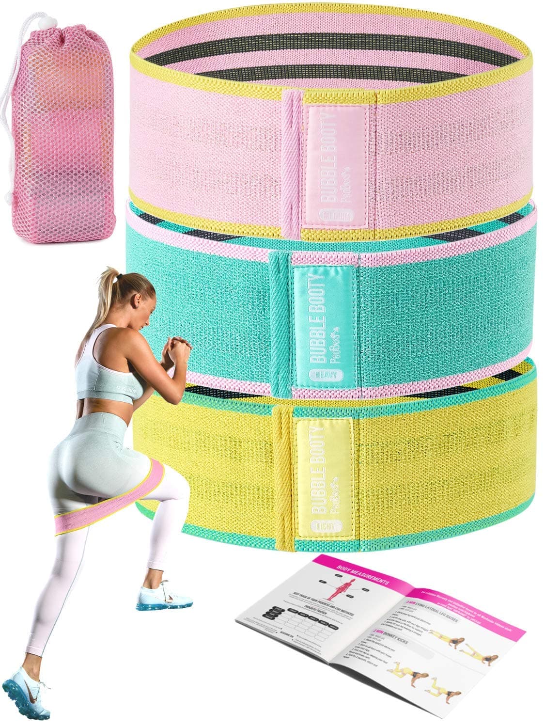 PeoBeo Fabric Resistance Bands | Hip Band Set of 3 Non Slip Hip Thruster Hip Resistance Circle for Glute Activation, Thick Grippy Fabric Booty Bands with Workout Book