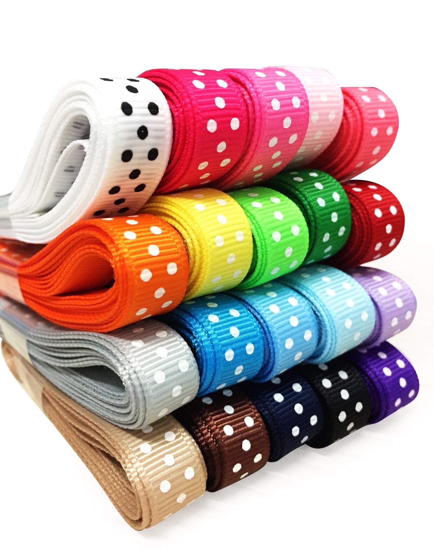 YAMA Polka Dot Grosgrain Ribbons Set - 3/8'' 40 Yards for Christmas Gift Ribbon Wrapping, Hair Bow Accessories DIY, 20x2yd Swiss Dot Fabric Ribbon
