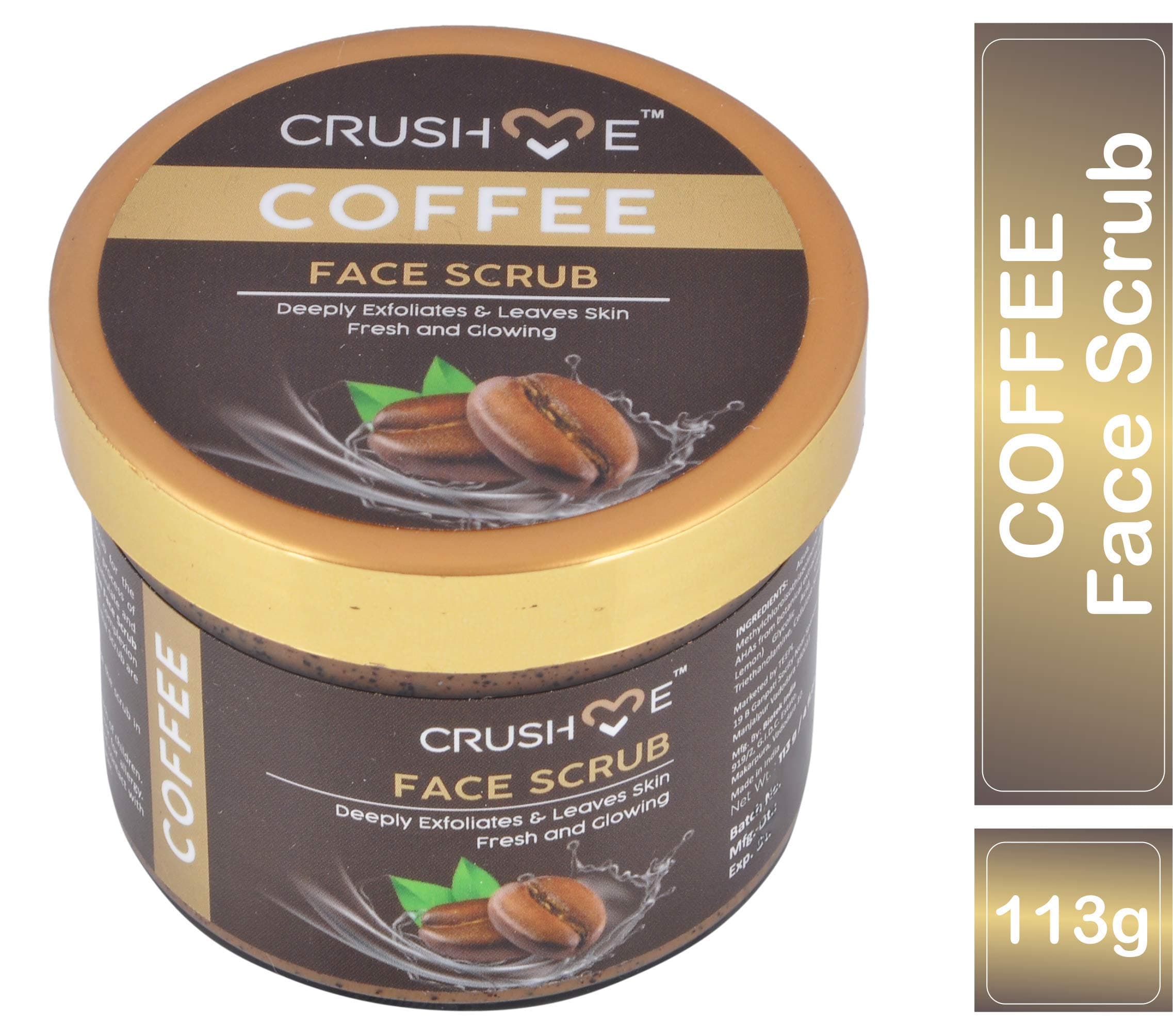 Crush Me Coffee Face Scrub, 113g/4oz, for Deep Exfoliates & Glowing, brown (CM-COSC-5O-XX)