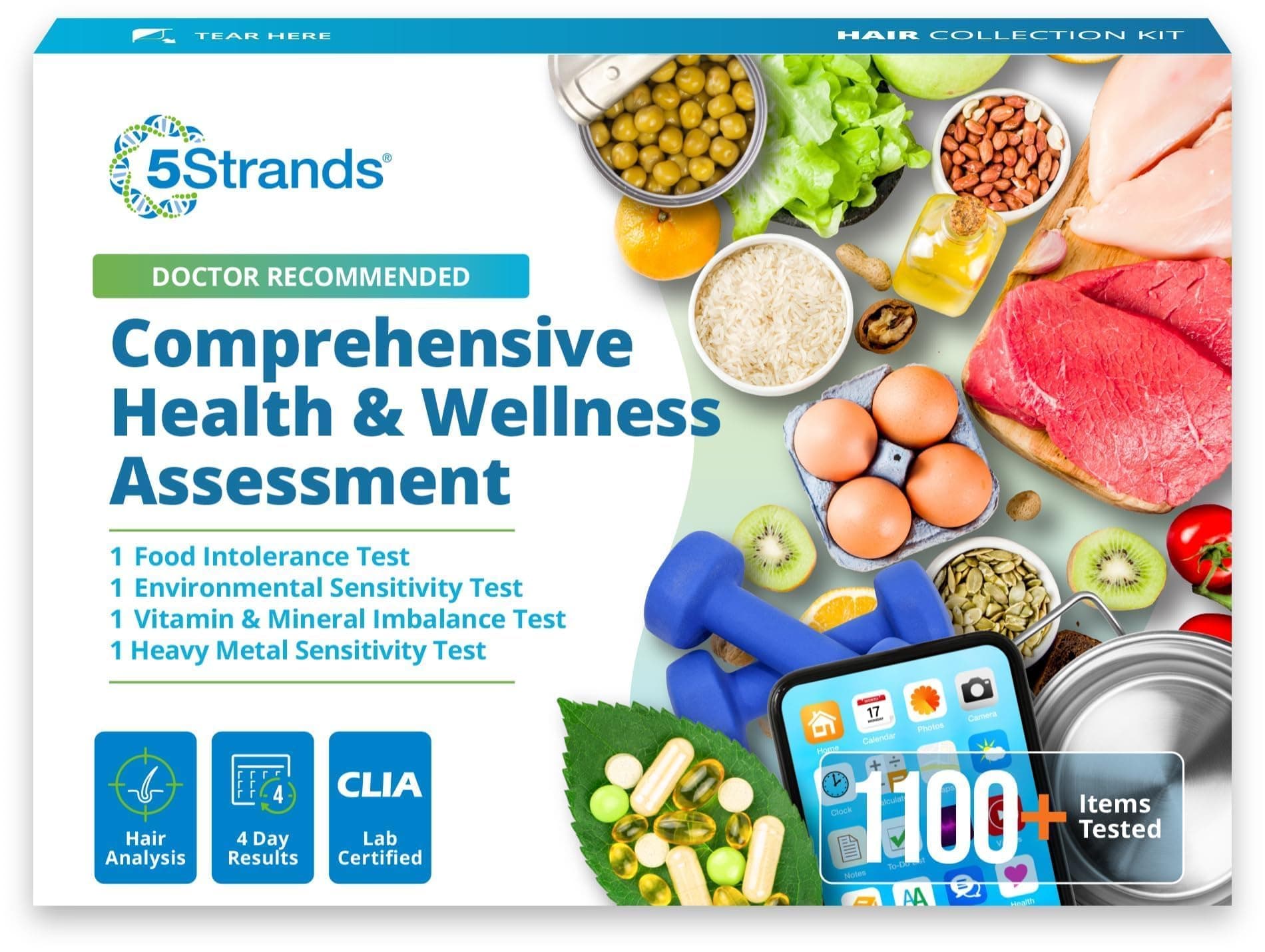 5Strands Food & Environmental Intolerances, Deficiency Test, 985 Items Tested, Includes 4 Tests - Food Intolerance, Environment Sensitivity, Nutrition & Metals Imbalance Test, Results in 7 Days