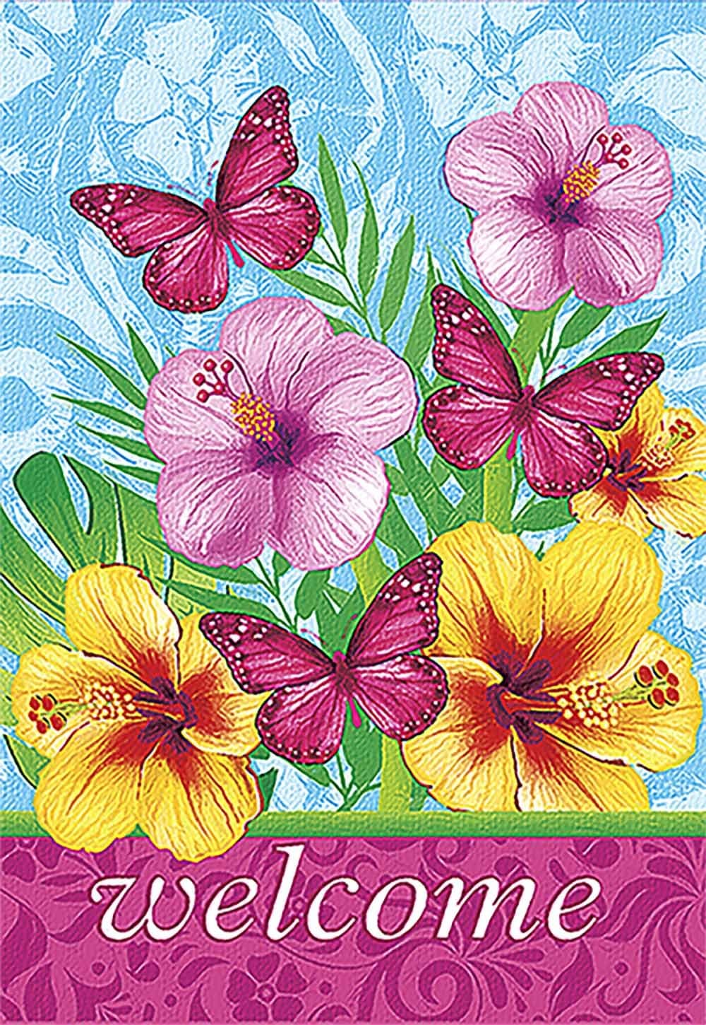 Morigins Welcome Fabulous Flowers Decorative Spring Double Sided House Flag 28x40 inch