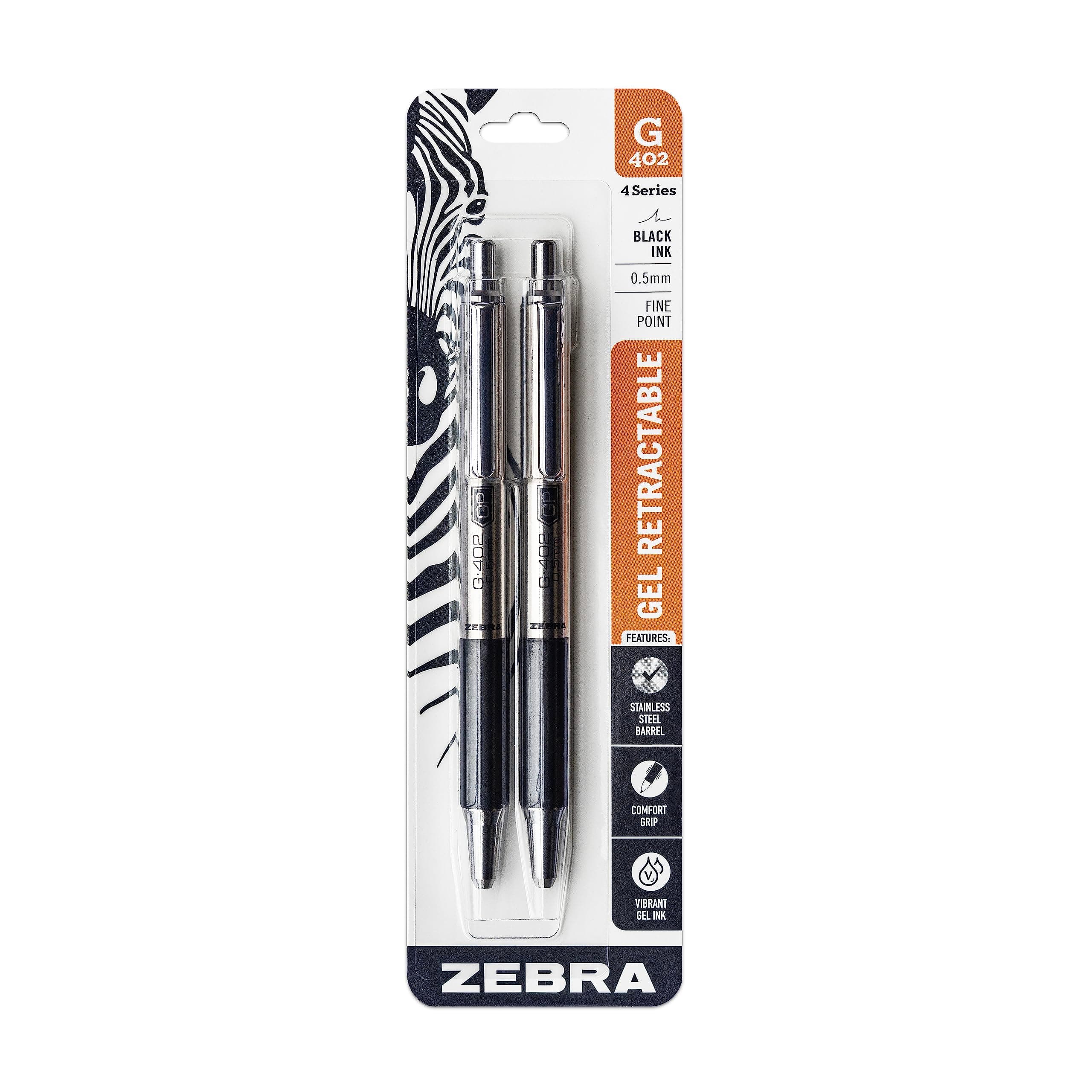 STEEL G-402 Retractable Gel Pens - 0.5mm Fine Point - Smooth Black Ink - Rapid Dry Ink for No Smears or Smudges - Refillable Stainless Steel Writing Pens for Office, School, 2 Pack (49212)