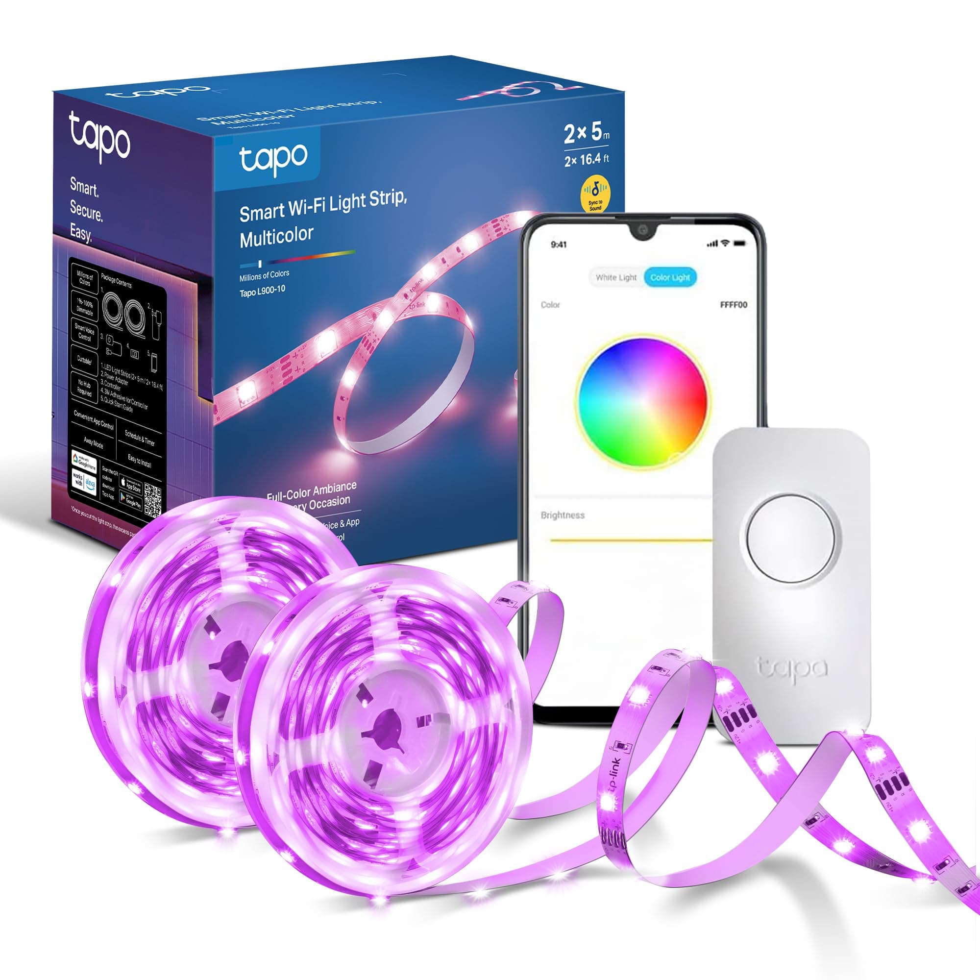 L900-10 LED Strip Light 10m (2x5m), Multicolour Led Lights for TV Bedroom, Smart Lighting Controls, Voice Control with Alexa & Google, Flexible Installation, Schedule & Timer