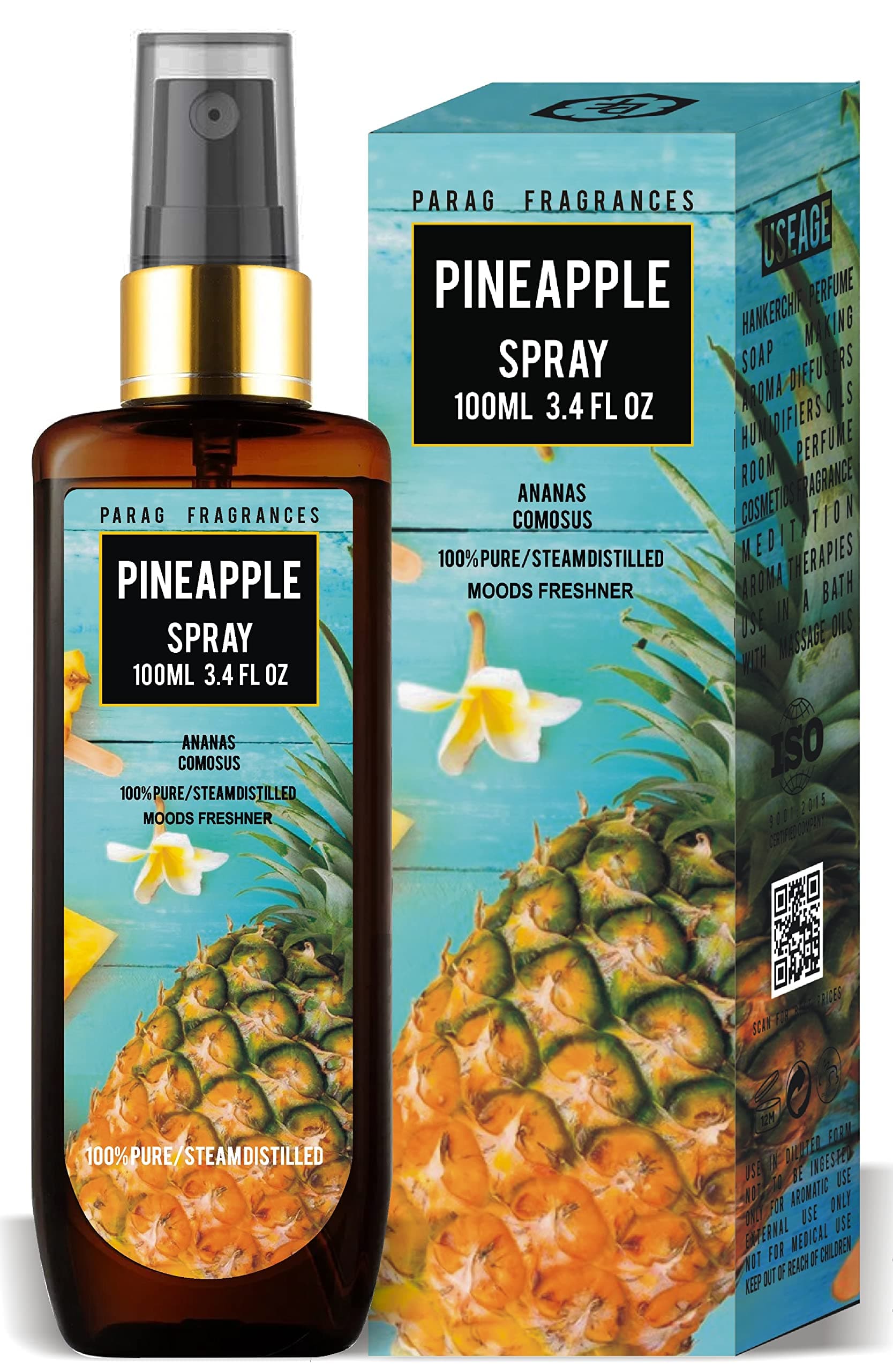 Parag Fragrances Essential Oil Room Spray Perfume For 24 Hours Freshness & Fragrance at Home/Spreading Positive Energy, Best For Relaxation, Air Freshener / 100ml (Pineapple)