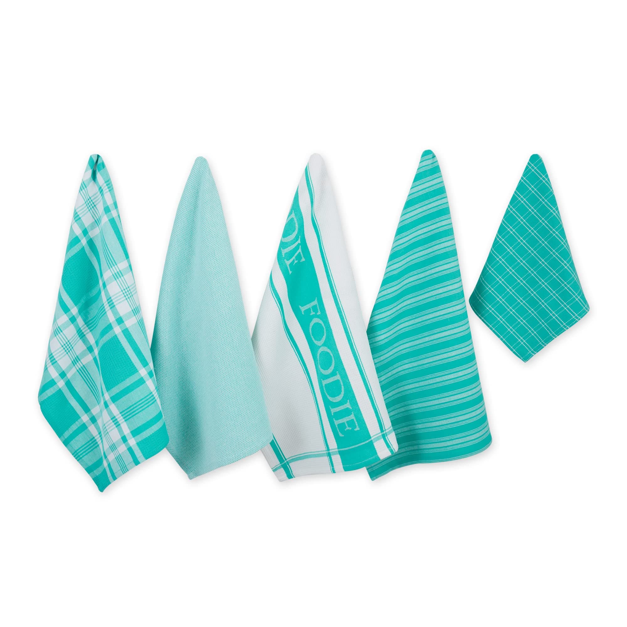 DII Everyday Collection Foodie Kitchen Set, Dishtowel & Dishcloth, Teal, 5 Piece