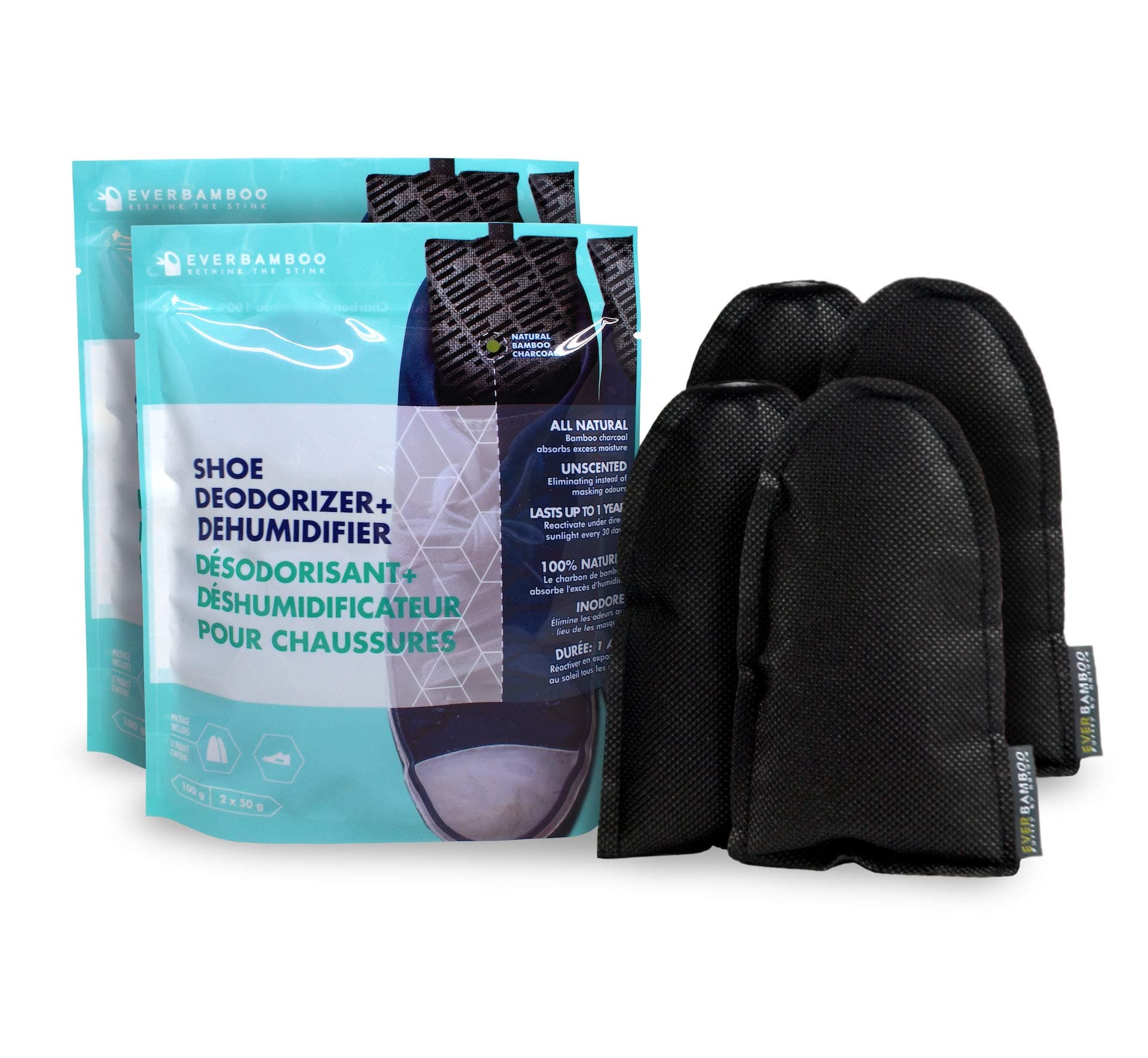 Ever Bamboo Shoe Deodorizer Bag Set w/Natural Bamboo Charcoal