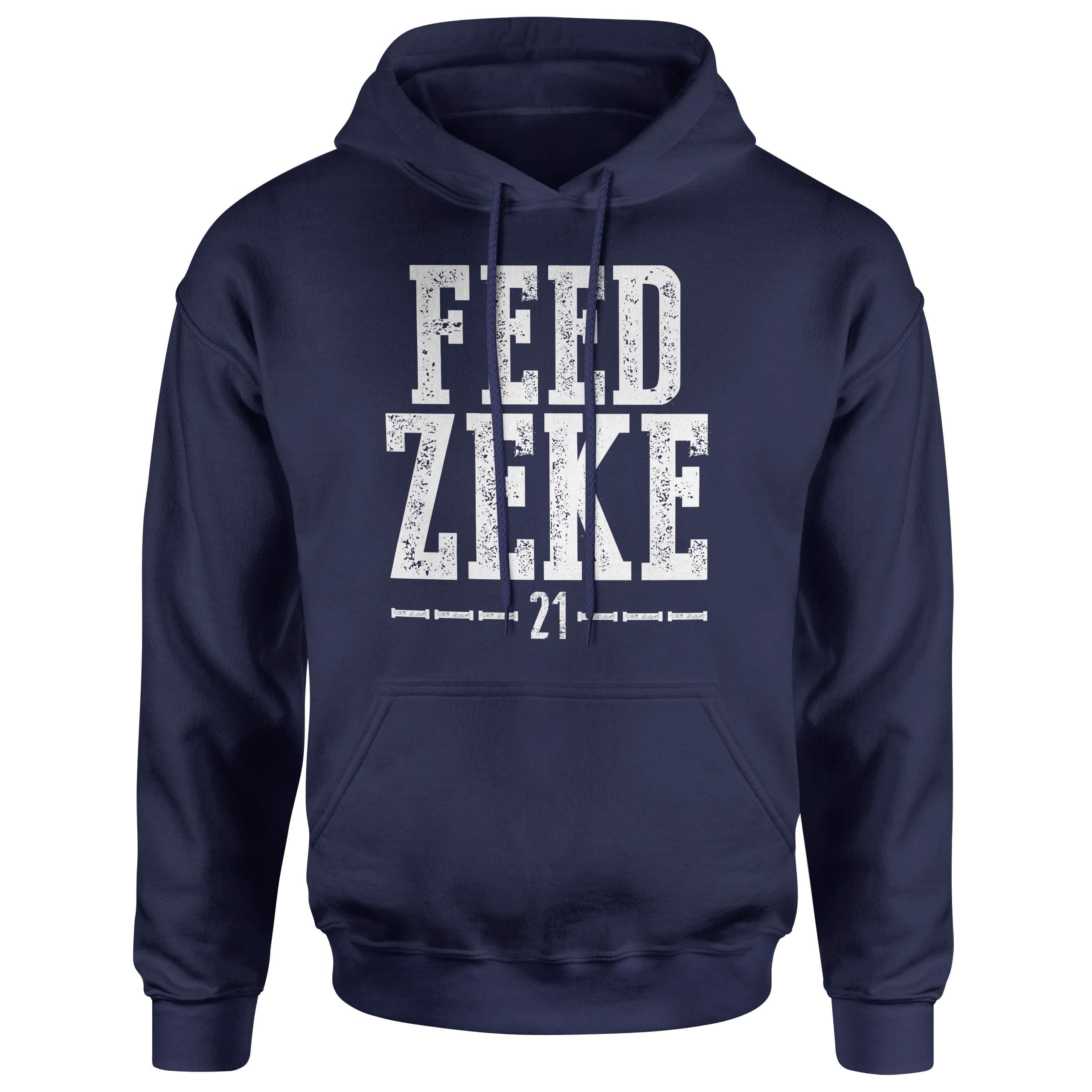 Football Fans Feed Zeke Vintage Distressed Style Classic Unisex NuBlend Hooded Sweatshirt, Navy Blue, M