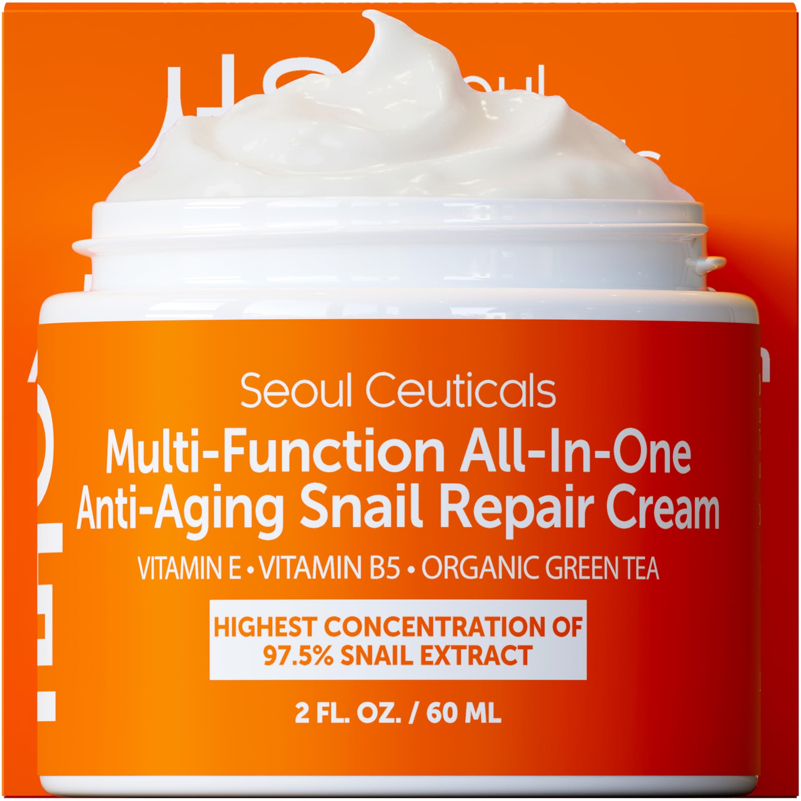 Snail Repair Cream Moisturiser – 97.5% Snail Mucin Korean Skincare Day and Night Cream – Powerful All-In-One Organic Anti-Ageing Snail Moisturiser For Brightening and Hydrating, 60ml