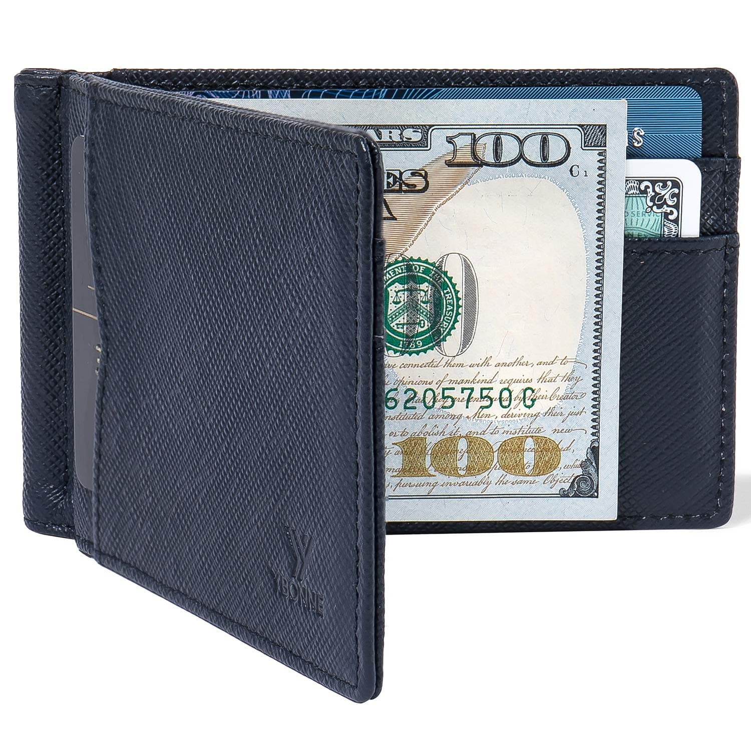 Mens Slim Wallet with Money Clip Front Pocket RFID Blocking Thin Bifold Leather Card Holder Minimalist Mini Billfold