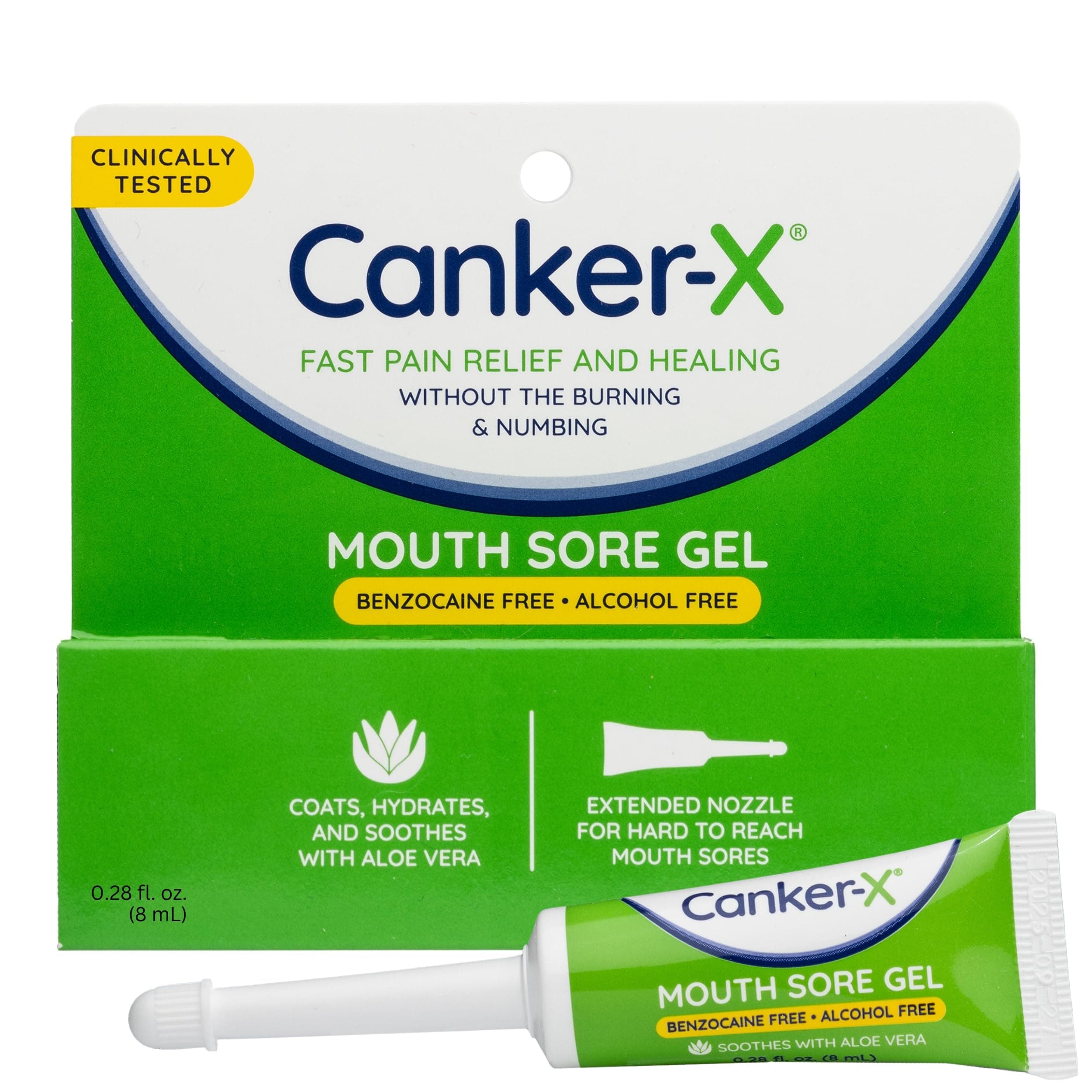 Canker-X Mouth Sore Gel, Fast Pain Relief & Healing for Canker Sores, Cheek Bites and Oral Abrasions, Oral Pain Relief Gel, Benzocaine-Free and Alcohol-Free, Adults and Kids 6+ Years, 0.28 fl oz