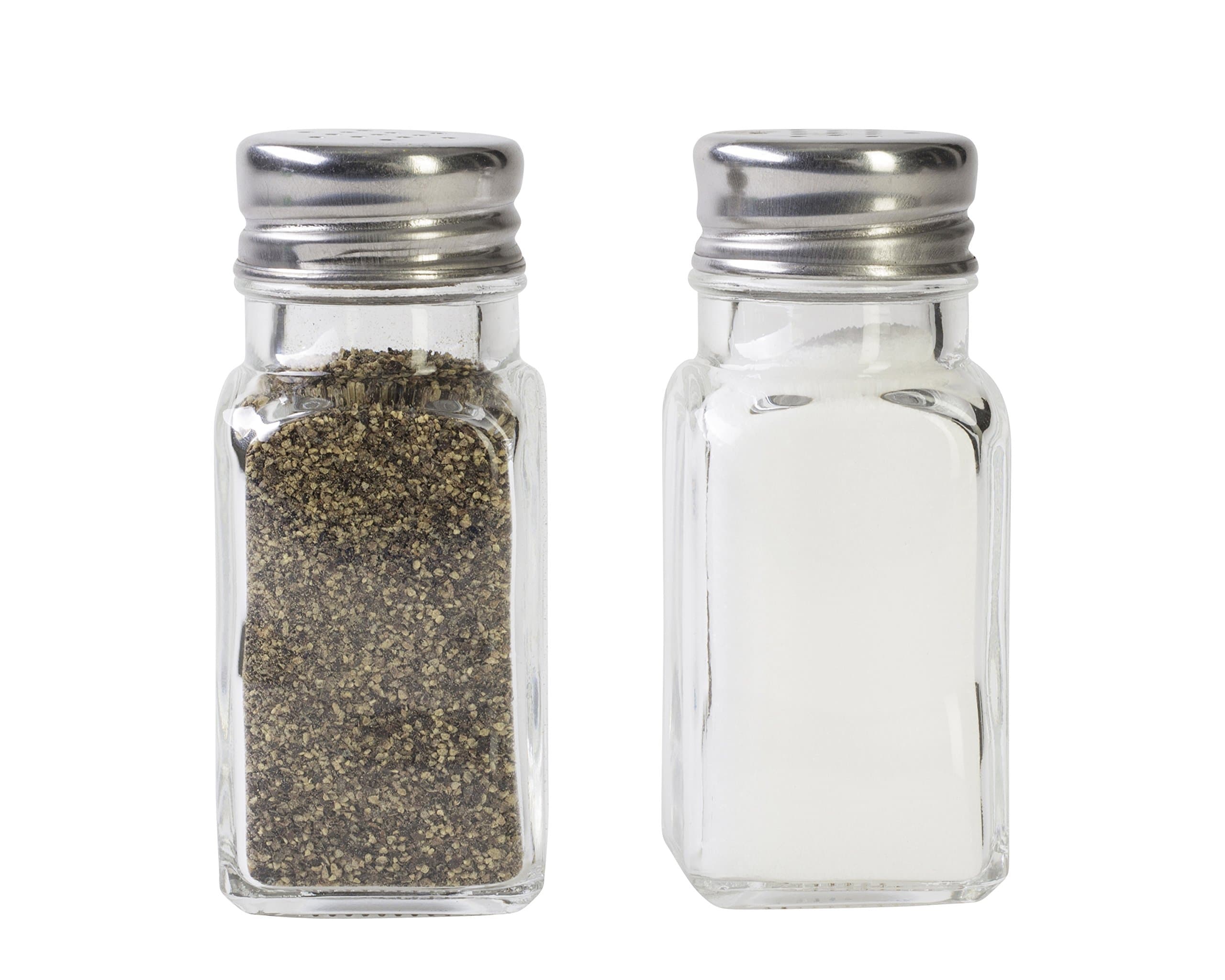Salt and Pepper Set for Table Tops, Easy to refill shakers, set of 2 made from Glass and Metal Round Steell
