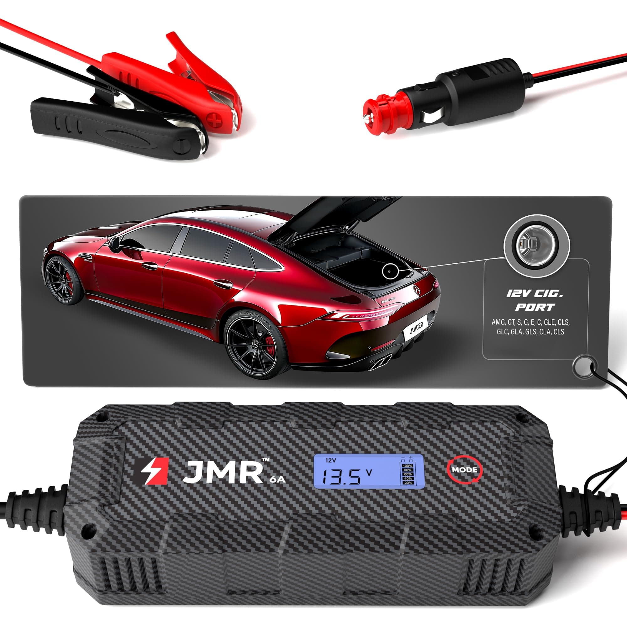 JMR Battery Charger for Mercedes-Benz AMG GT S Class SL G GLS E GLE CLE CLS All Models Trickle Charger Conditioner Maintainer (12V Cig. Port, UK Plug, No Lithium Mode)