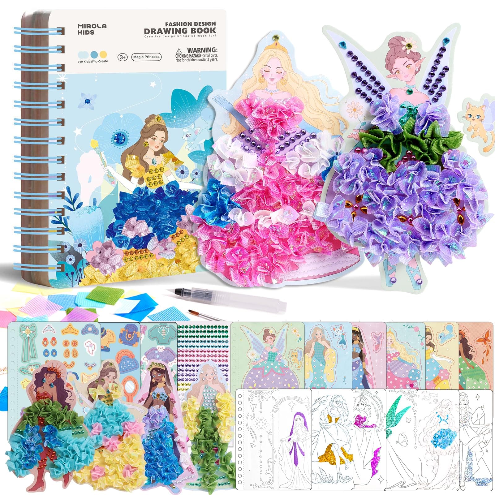 4 in 1 Poke Craft Kits for Girls, Magic Princess Crafts for Kids Ages 4-8, DIY Activity with Princess Stickers, Watercolor Paint, Diamond Art Gifts for 4 5 6 7 8+ Year Old Girls