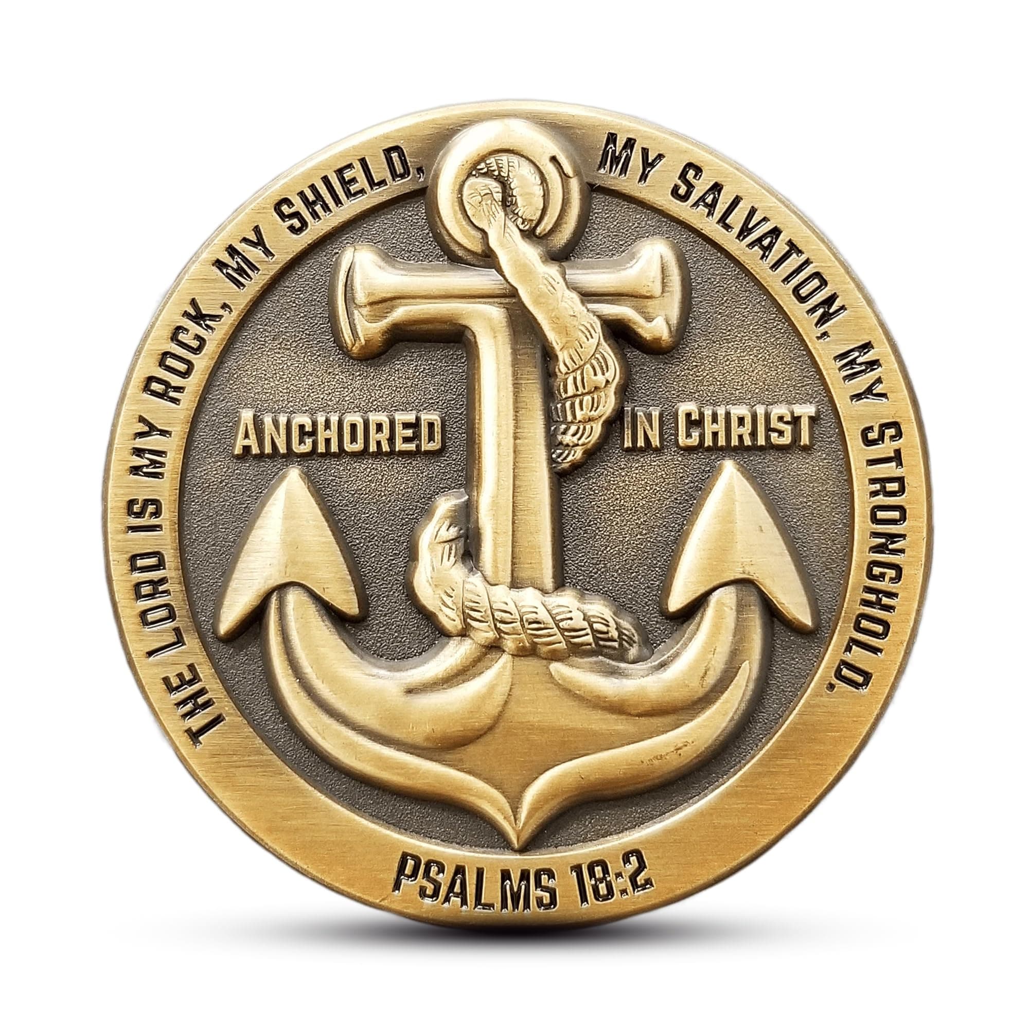 Anchored in Christ Prayer Coin, Jeremiah 29:11 The Lord is My Rock - 1.75" Antique Gold Plated Christian Challenge Coin - Motivational Bible Verse Gifts - Graduation Coins for Encouragement