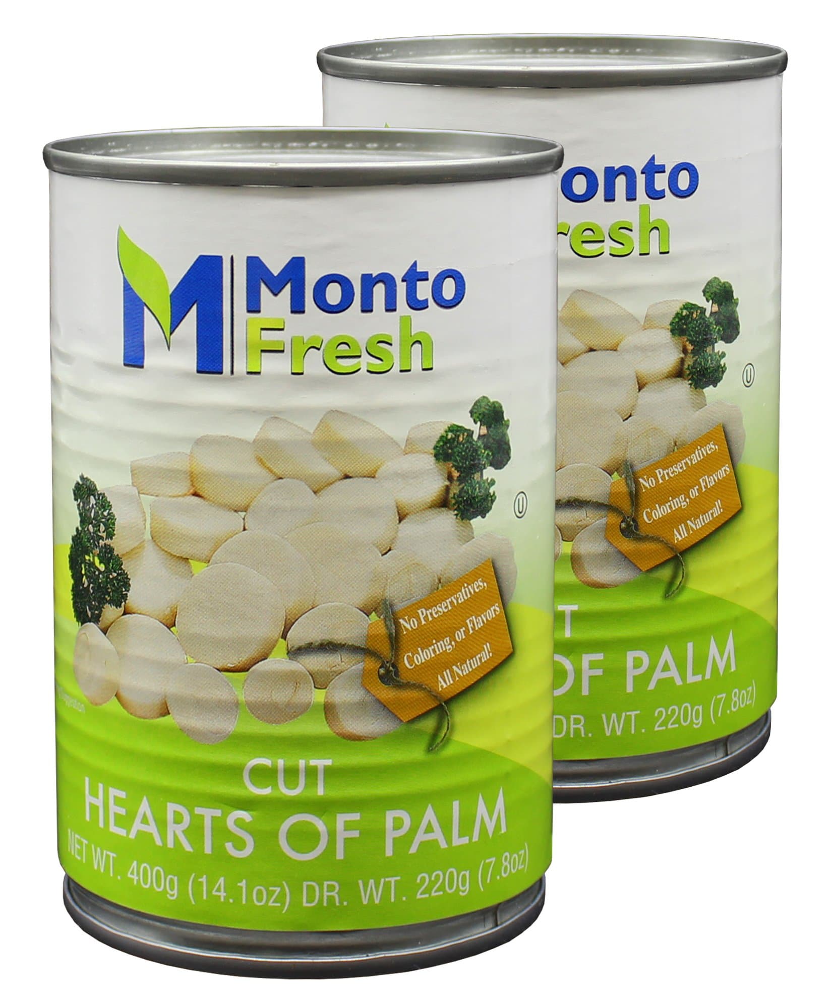 MontoFresh All Natural Whole Hearts Of Palm | 2-Pack 14.1oz Canned Palm Hearts for Salad & Dressing | Nutritional Value Palmitos, Rich in Vitamins & Minerals | Kosher, NO GMO, NO Preservatives
