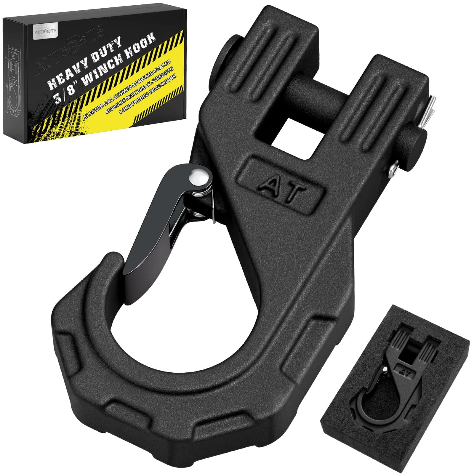 AUTOBOTS 3/8" Winch Hook Heavy Duty, Max 20 Ton (45,000 Lbs), Forged Steel ATV Winch Hook with Safety Latch, Tow Hook for Synthetic Rope Winch Cable ATV UTV Black