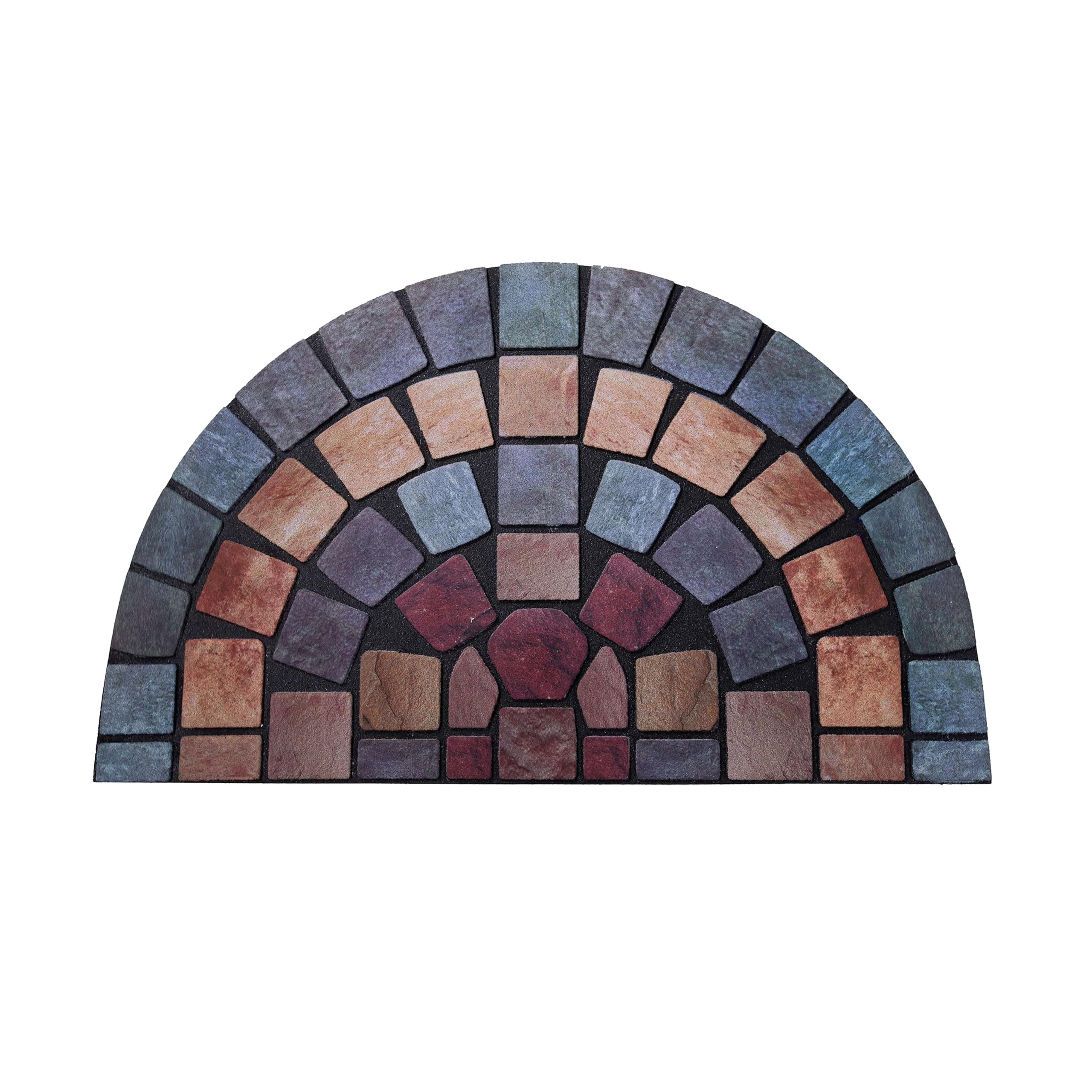 Tile Heavy Duty Boot Scraper Doormat, Non-Slip Anti-Fatigue Eco-Friendly Rubber Indoor/Outdoor Door Mat, Halfmoon (75x44cm), Blue Border