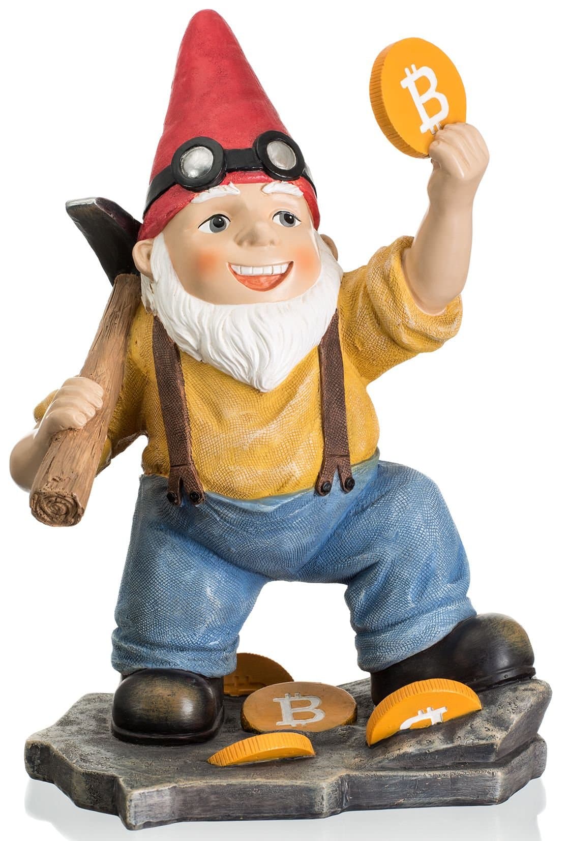 Bitcoin Miner Gnome - 11 x 7.5 Inches Hand Painted Garden Statue - Miniature Figurine for Indoor and Outdoor Use - Funny Gift for Home or Lawn Decor