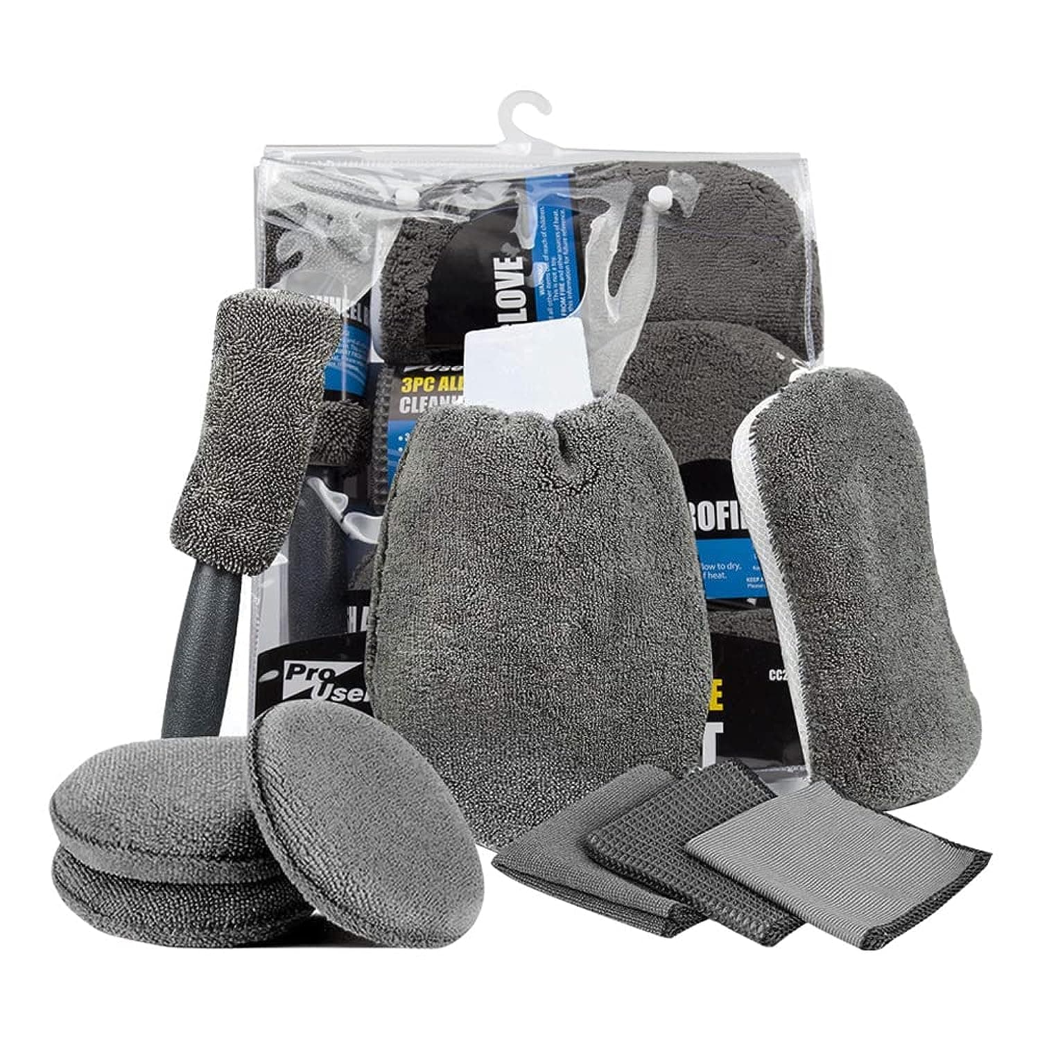 9 Pieces Microfiber Car Cleaning Kit | 3 Microfiber Towels | 3 Applicator Pads | Scratch Free Wash Sponge | Wash Mitt | Wheel Brush | For Car, Bike, Home and Multi-Purpose Cleaning