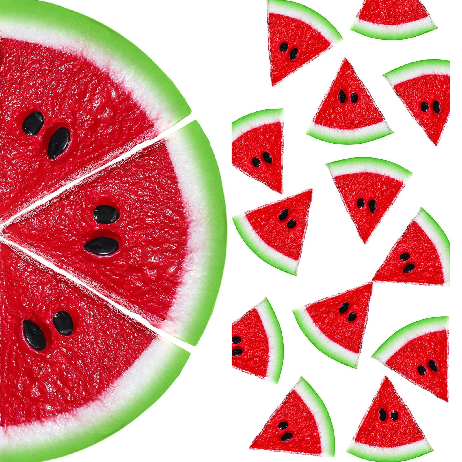 12 Pieces Realistic Fake Watermelon Slices, Red, 1.96" x 0.39" Round, Summer Thematic Decorations for Kitchen, Party, Wedding