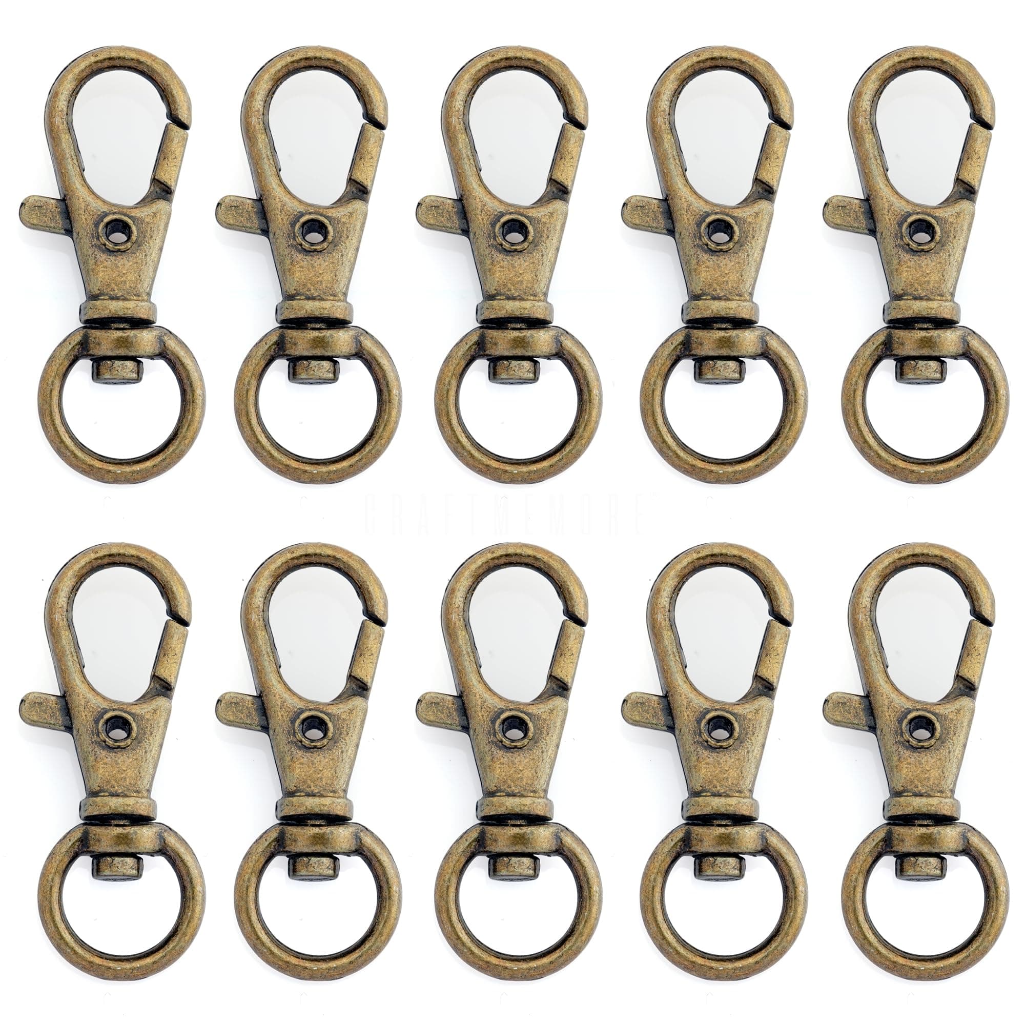 CRAFTMEMORE 50 pcs Swivel Clasps Lanyard Clips Snap Hook Metal Lobster Claw Clasp PLTN (Antique Brass)