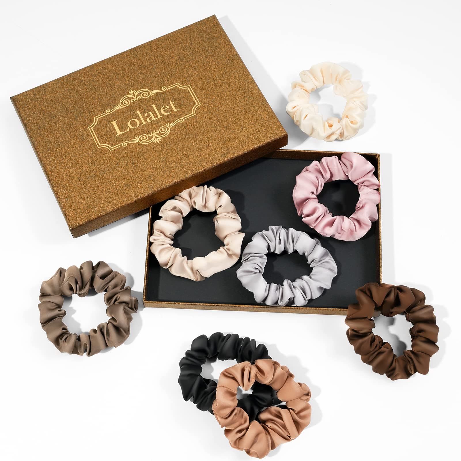 Lolalet Scrunchie Ribbon, Set of 8, Adult, Silk Glossy, 3D, Stylish, Hair Closure