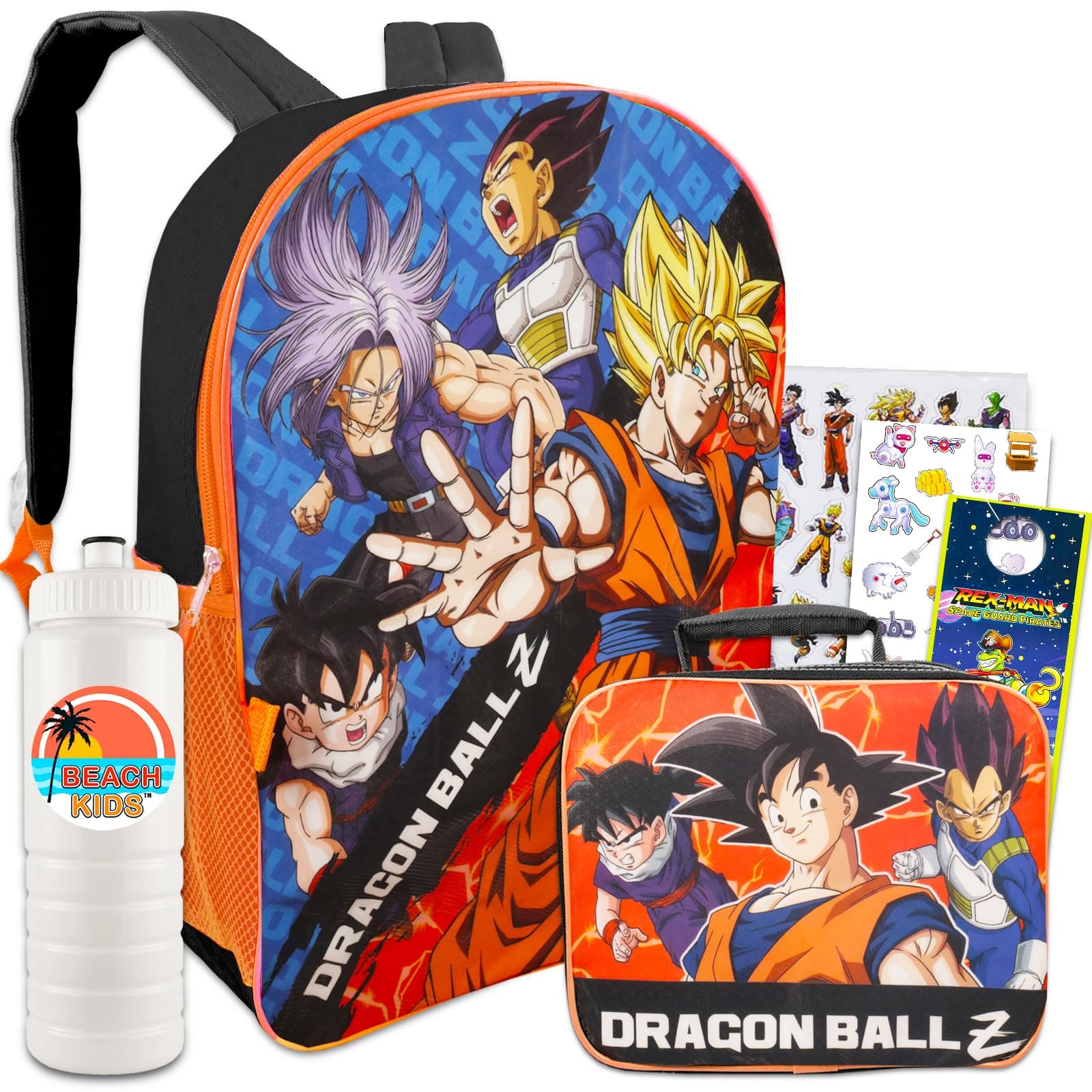 Screen Legends Dragon Ball Z Backpack and Lunch Box Set - Bundle with 16” Dragon Ball Backpack, Dragon Ball Lunch Bag, Stickers, More | Dragon Ball Z Backpack for Boys