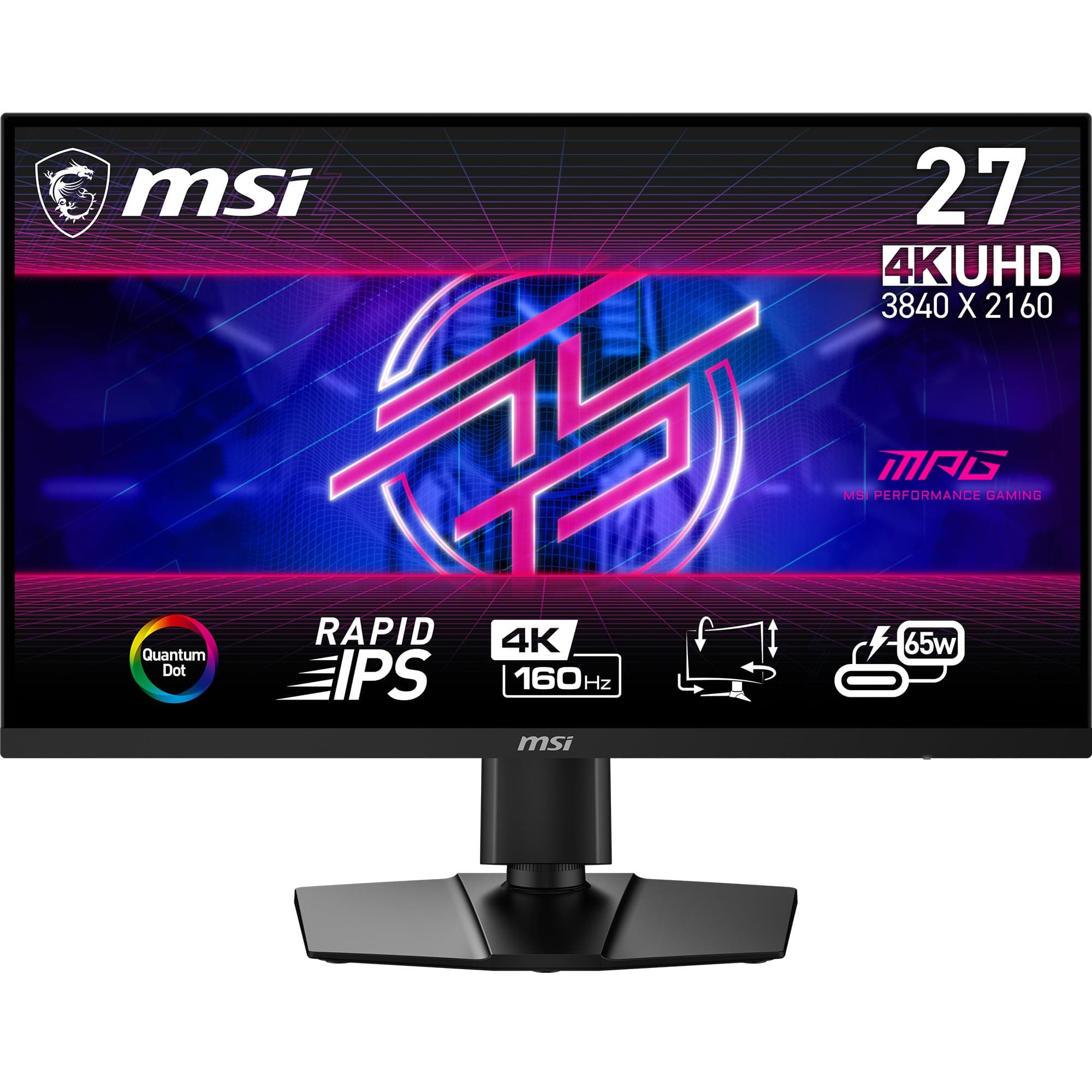 MSI MPG274URF QD 27-inch 3840 x 2160 (UHD) Computer Monitor, 160Hz, Adaptive-Synch, HDMI, DisplayPort, VESA Mountable, Tilt, Height Adjustable, Speaker, 0.5ms, Black