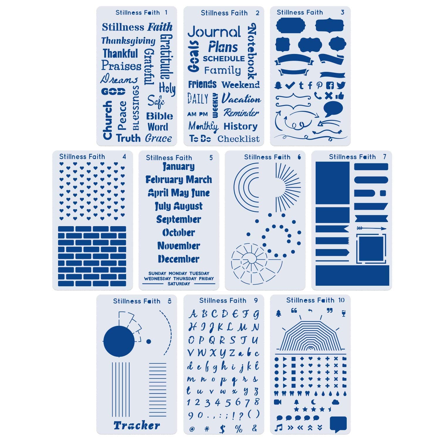 Set of 10 Letter Stencils For Use On Your Dotted Notebook, Planner Stickers and Accessories, Scrapbook Supplies and Bible Journaling Supplies