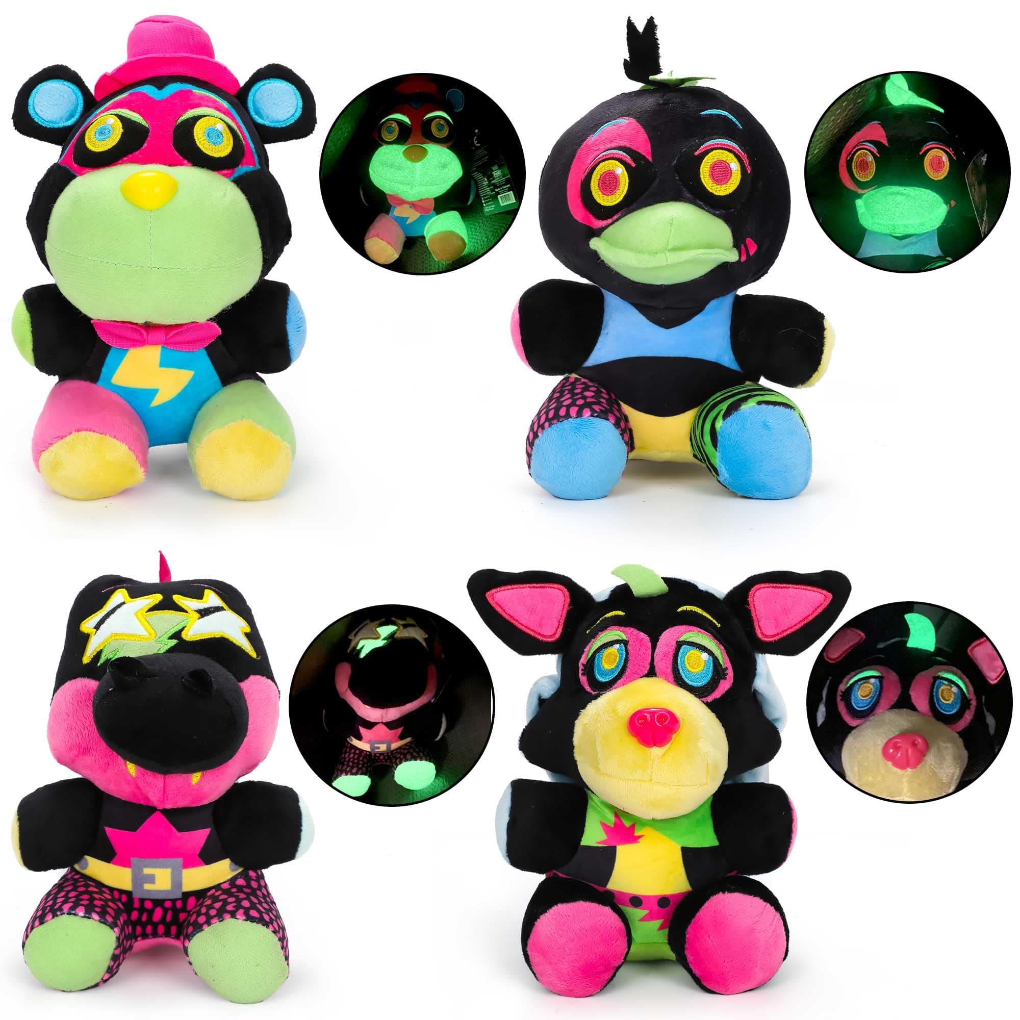 4 Pack Five Nights Freddy Luminous Plush - 8.6 Inches Glow in The Dark Plush Black Light Plush Toy Stuffed Animal Plush Pillow Collectible Gifts for Kids Fans