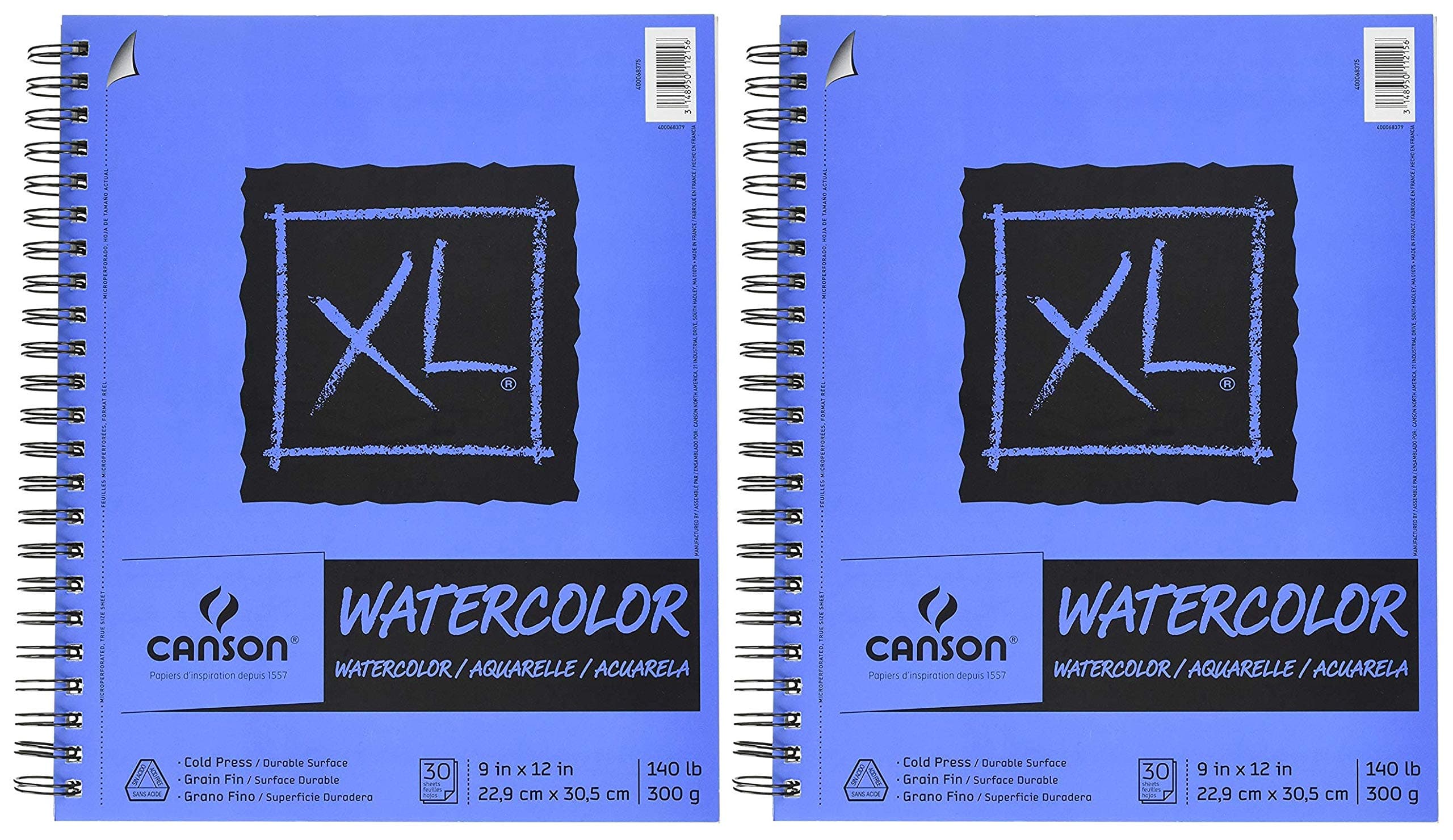 Canson 2-Pack Bundle - XL Series Watercolor Paper - 9 x 12 inch - Textured, Cold Press - Side Wire Bound, 140 Pound, 30 Sheets Each