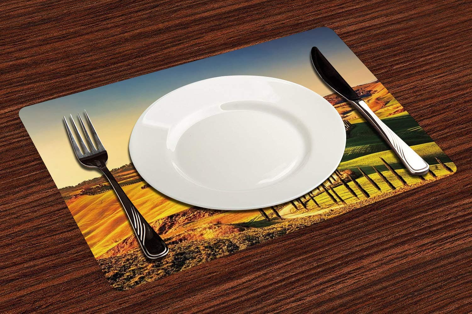 Table Mats(Set of 4),Italy,Tuscany Crete Senesi Rural Landscape Cypress Trees Country Farmland Europe Decora,Non-slip, Heat Resistant, Washable for Kitchen Dinner Party Home Gathering Outdoor Barbecue