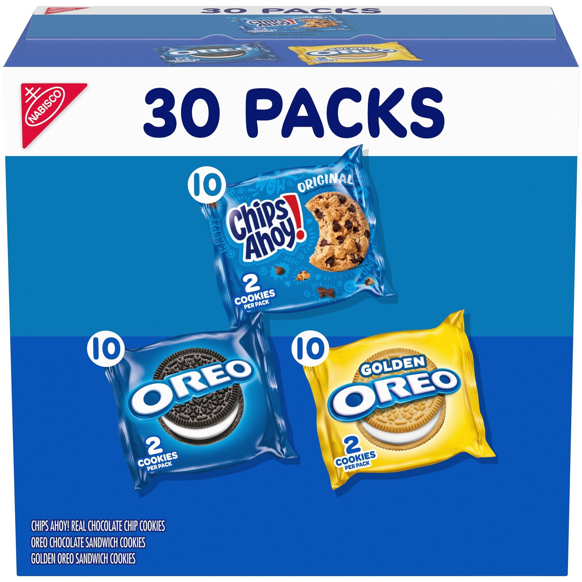 Nabisco Sweet Treats Cookie Variety Pack OREO, OREO Golden & CHIPS AHOY!, 30 Snack Packs- 3PACK OF 30