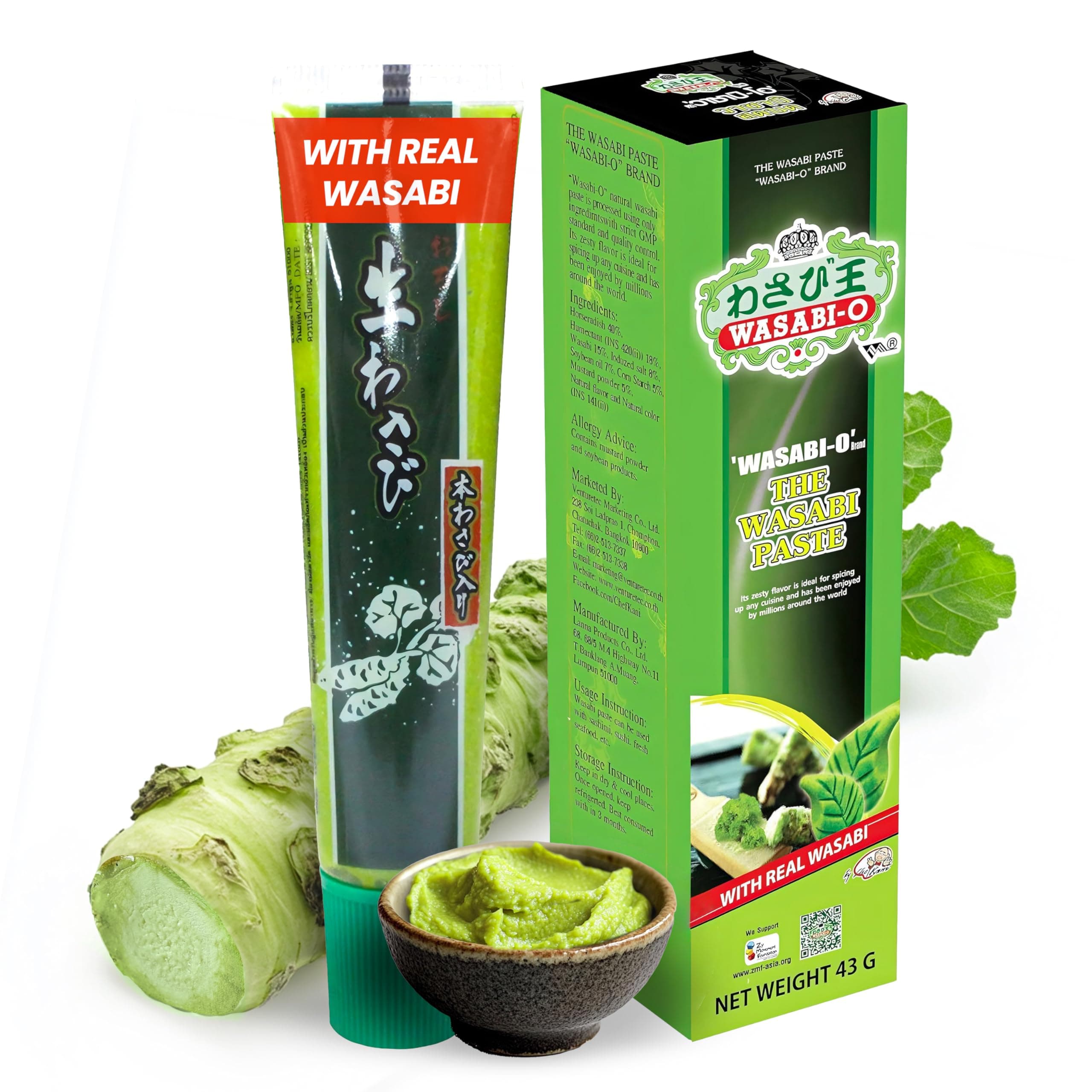 Real Wasabi Paste - Authentic Japanese Fresh Wasabi Root - Mild Heat - Squeeze Tube for Sushi, Sauce, Mayo, Seafood - 1 x 1.52 Oz