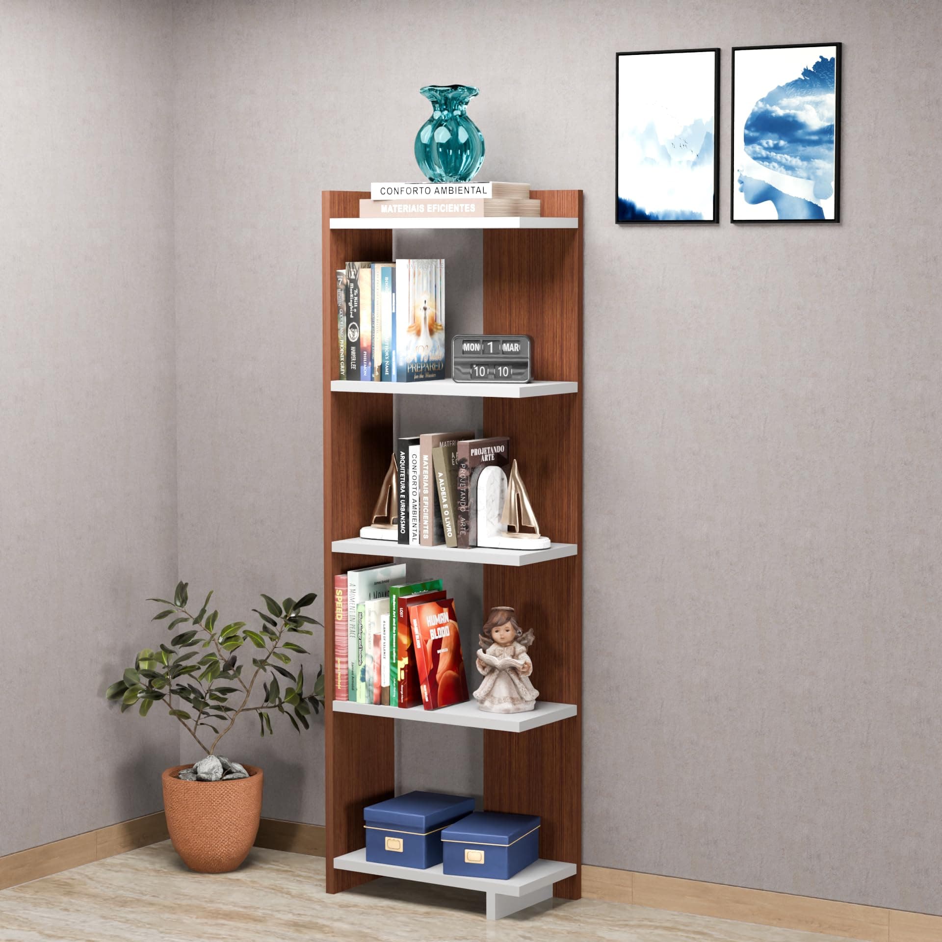DFC Welex Engineered Wood Book Shelf Rack for Library & Home Dcor Wooden Display Unit for Bedroom (Matte Finish, Multi)