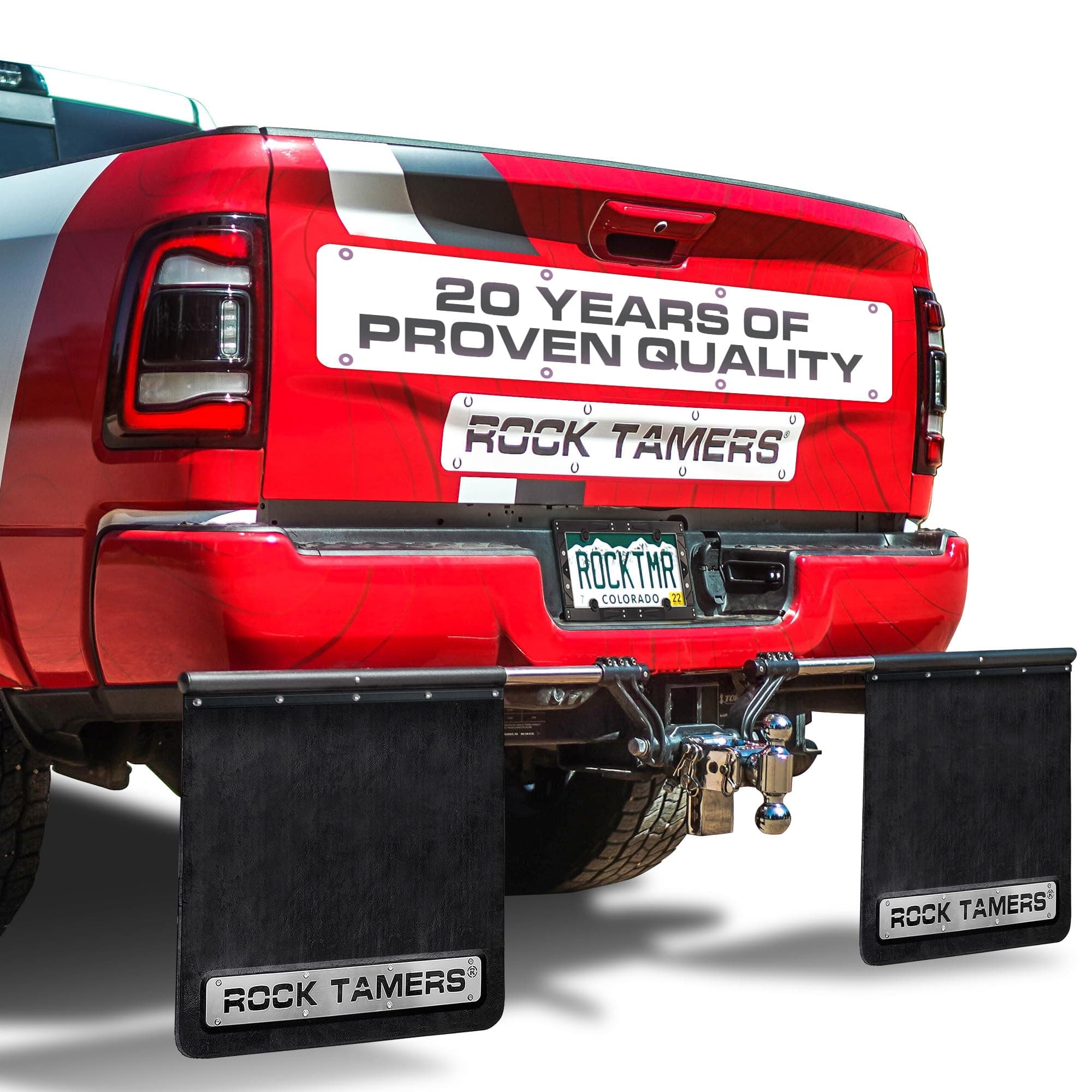 Rock Tamers 00108 - 2" Official Mudflap System - 2" Hitch Receiver, Check Measurements - Removeable and Adjustable Mud Flaps for Trucks - 1 System