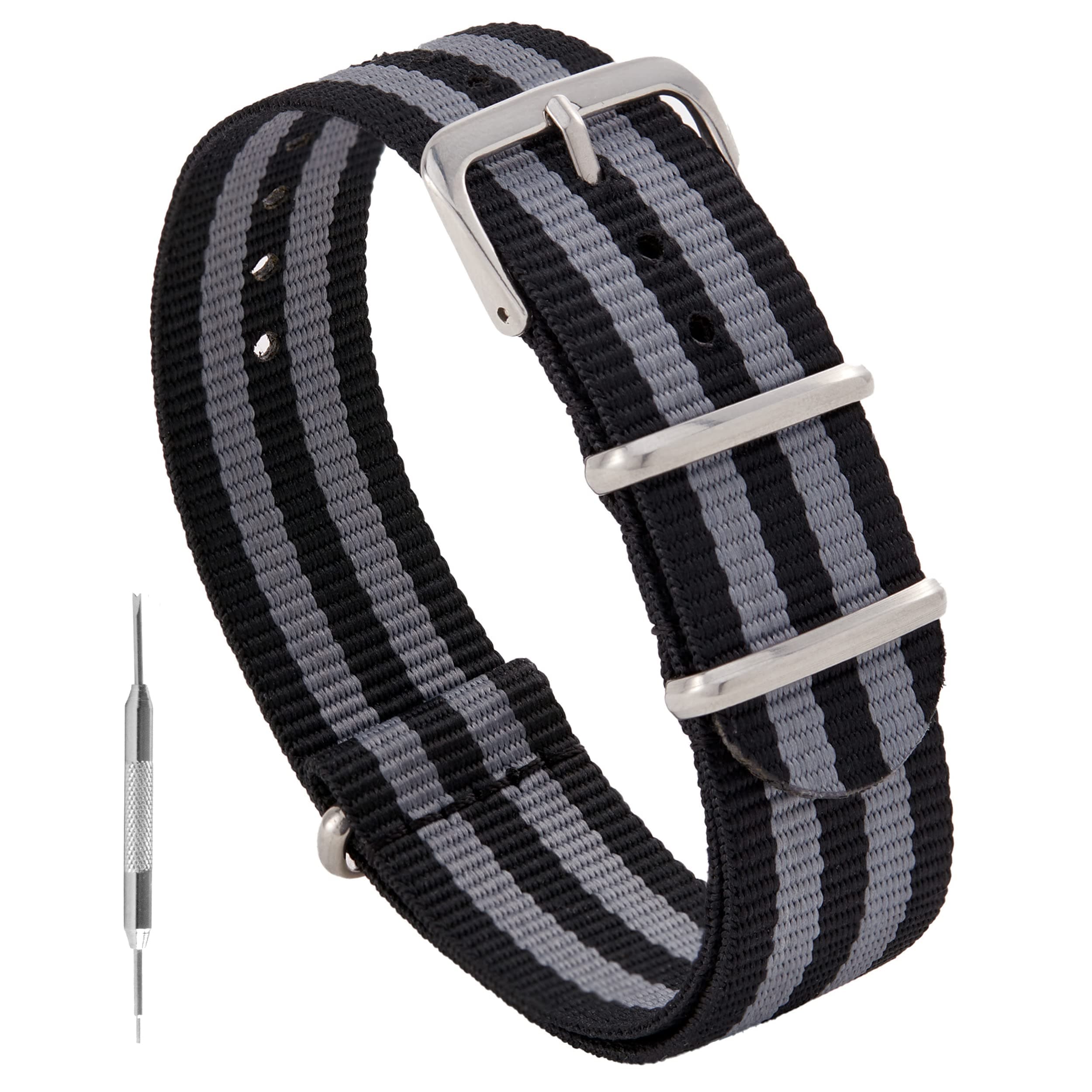 Benchmark Basics Nylon Watch Band - Waterproof Ballistic Nylon One-Piece Military Watch Straps for Men & Women - Choice of Color & Width - 18mm, 20mm, 22mm or 24mm