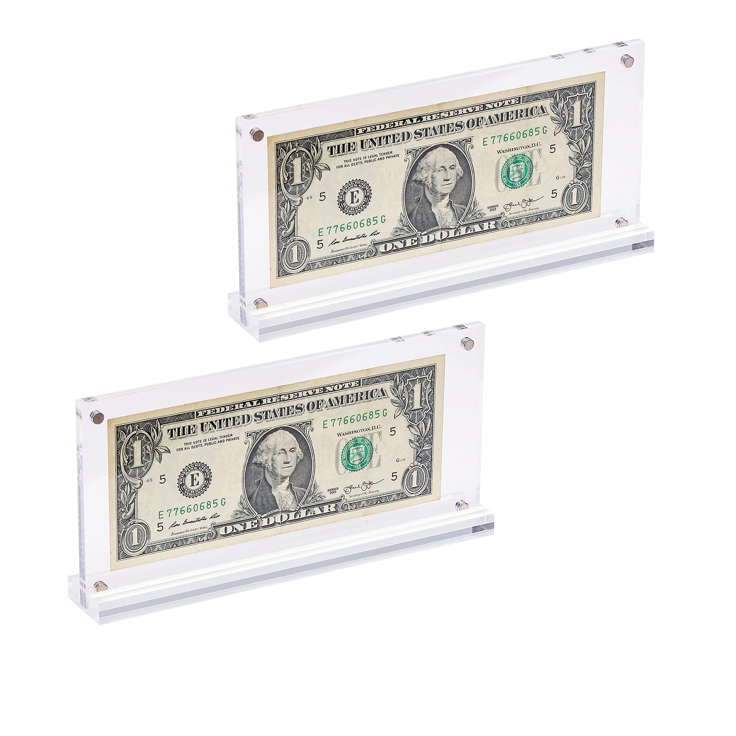 IEEK Acrylic Dollar Bill Frame Currency Holder Clear Paper Money Holders for Collectors Currency Ticket Protector Dollar Bill Display Stand,7.3 x 3.5 Inch,2 Pack
