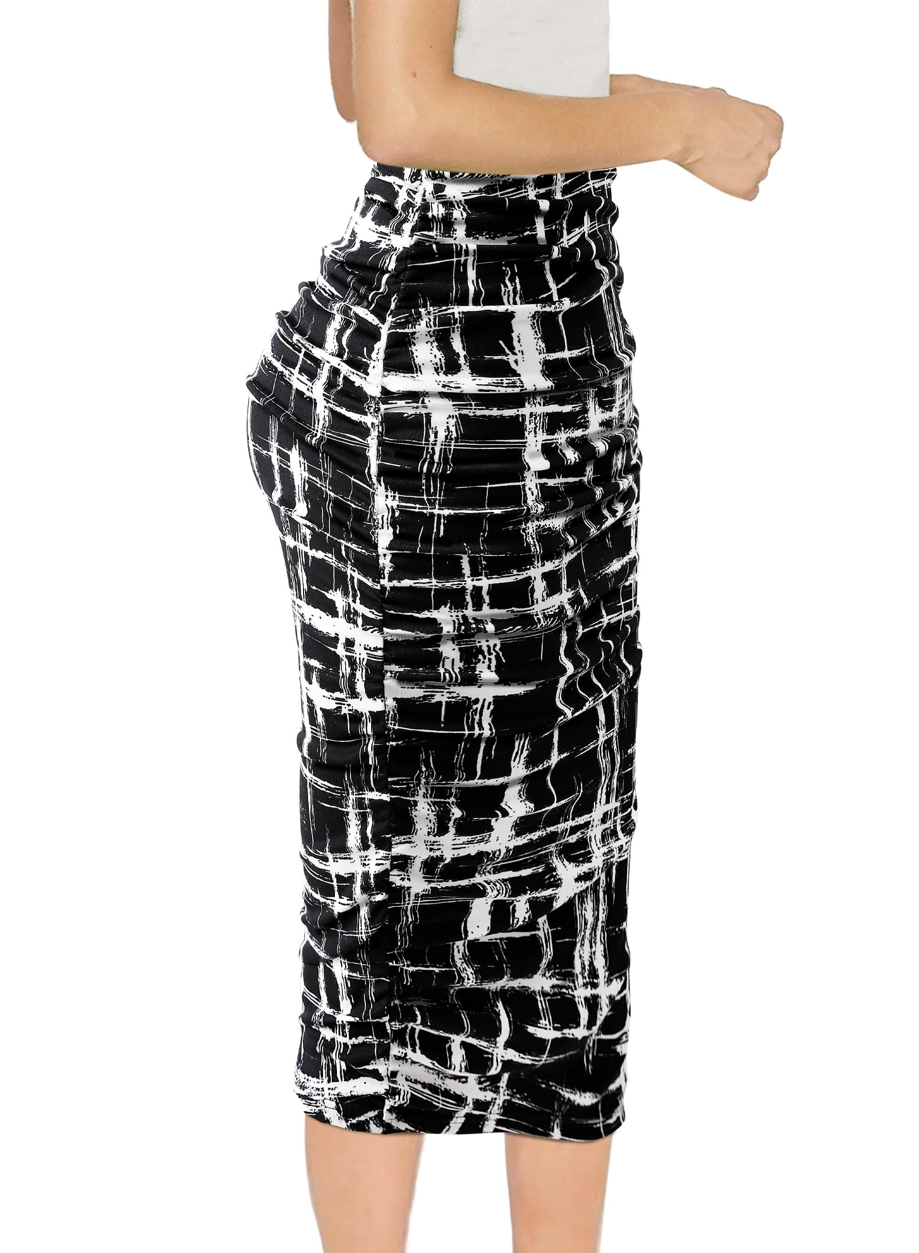 VFSHOW Womens Ruched Ruffle High Waist Casual Wok Office Party Slim Fitted Bodycon Pencil Midi Mid-Calf Skirt