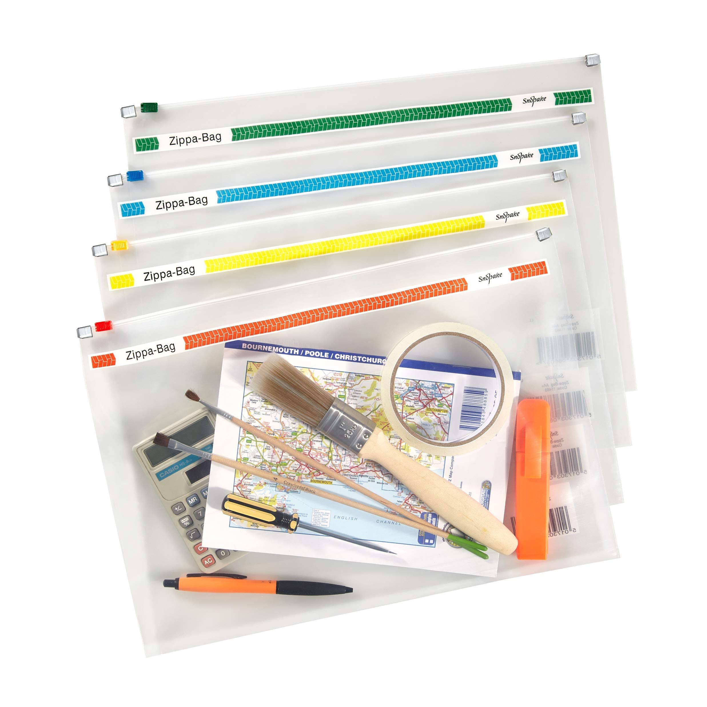 Snopake A4 Plus Zippa-Bag with Top Zip [Pack of 25] 355 x 235 mm - Transparent/Assorted Zip Strips [Ref: 11463]