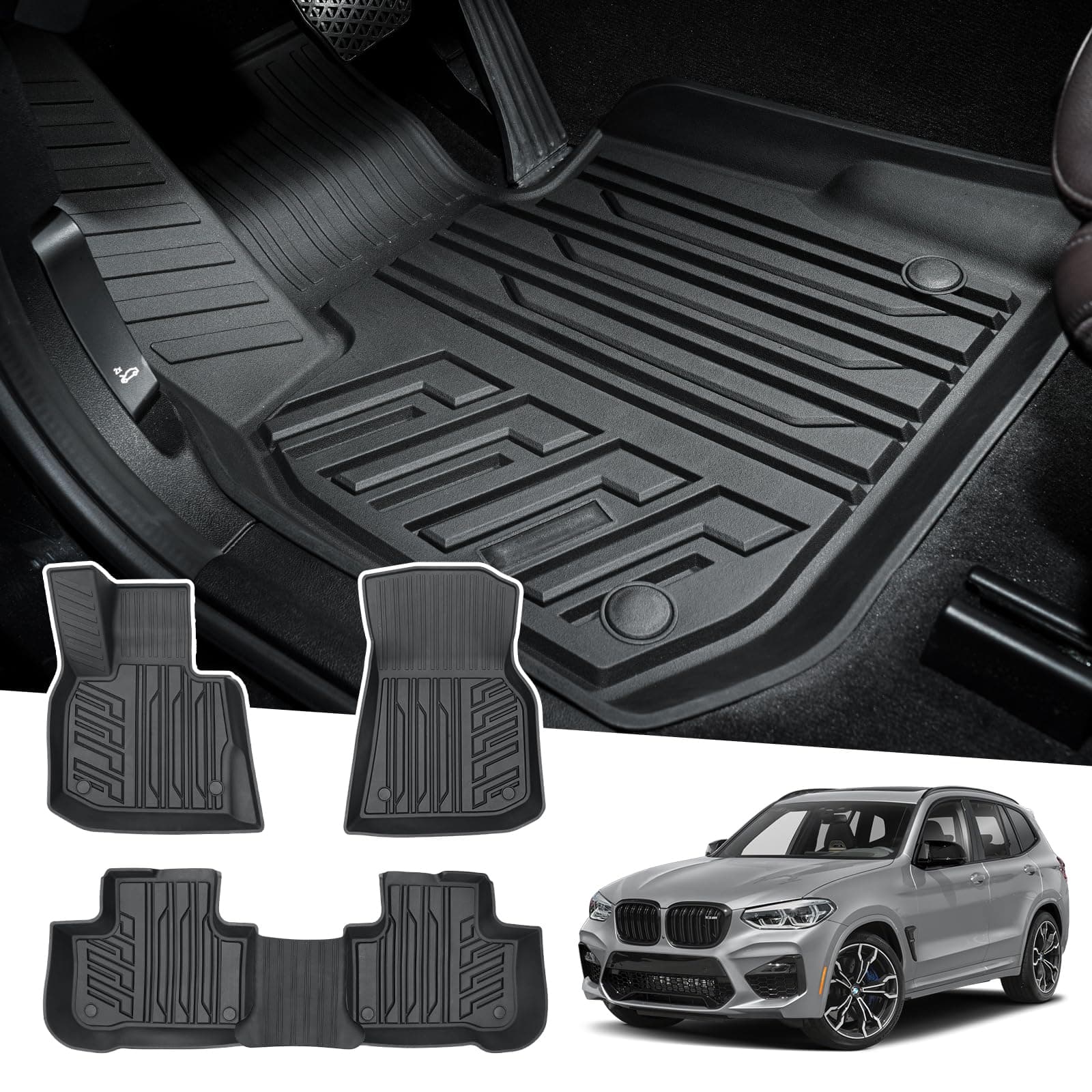 Powerty Floor Mats for 2018-2024 BMW X3 / 2019-2024 BMW X4, Custom Fit for X3 X4 Accessories, 3D TPE All Weather Car Mats Heavy-Duty Floor Liners (Fit All Models)