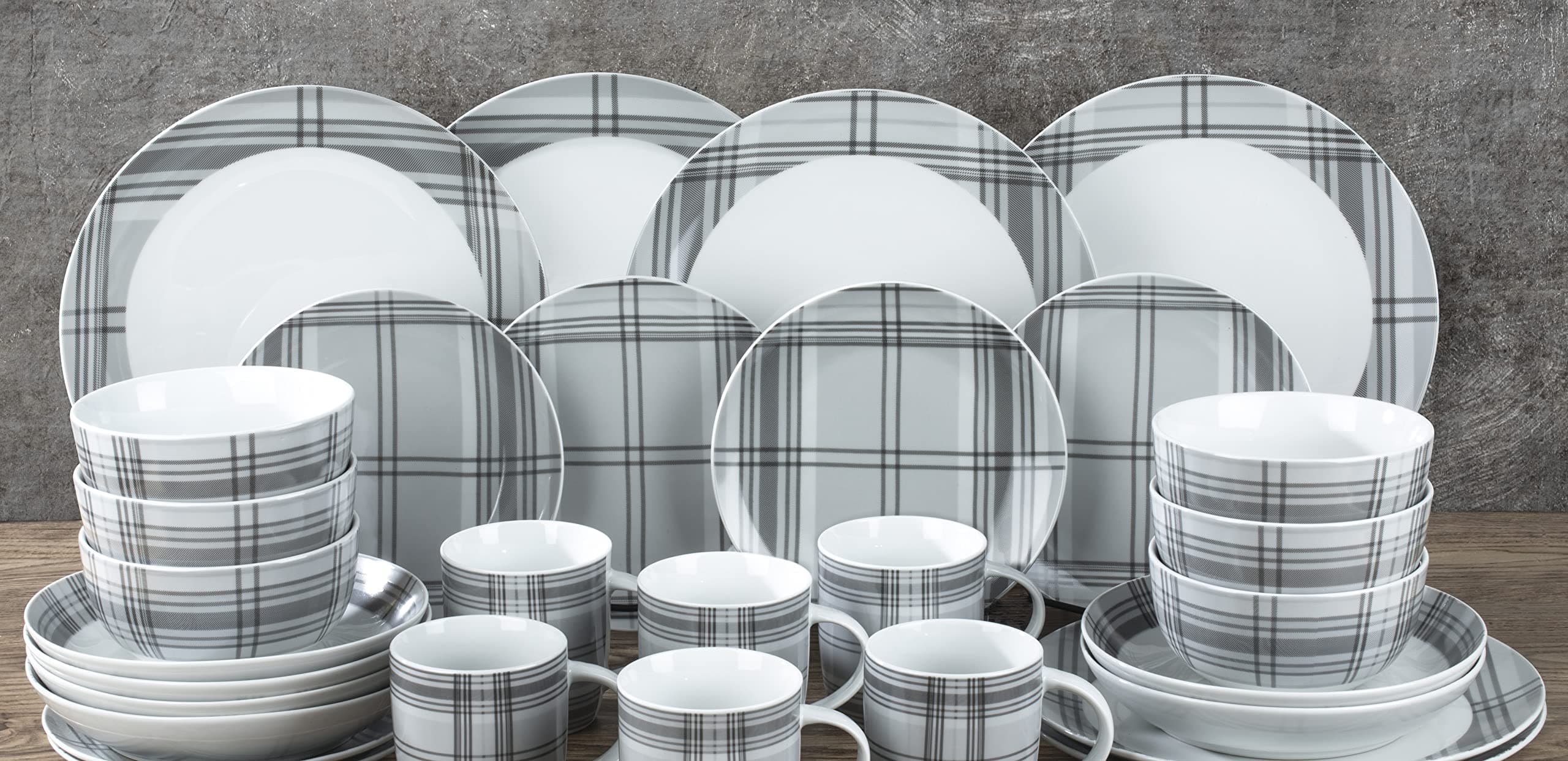30 Piece Grey Tartan Dinner Set
