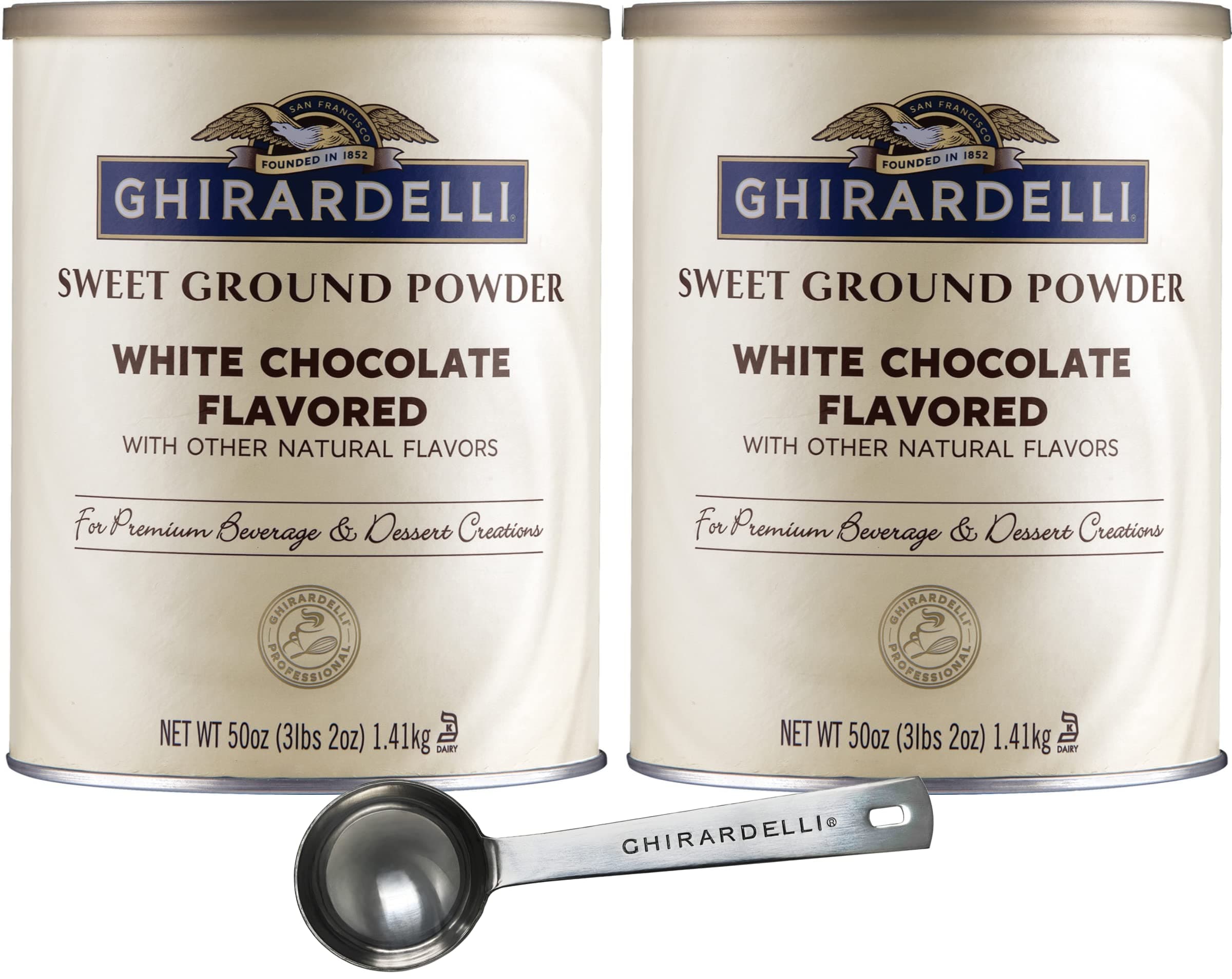 Sweet Ground White Chocolate Gourmet Flavored Powder 3.12 Pound (Pack of 2) with Ghirardelli Stamped Barista Spoon